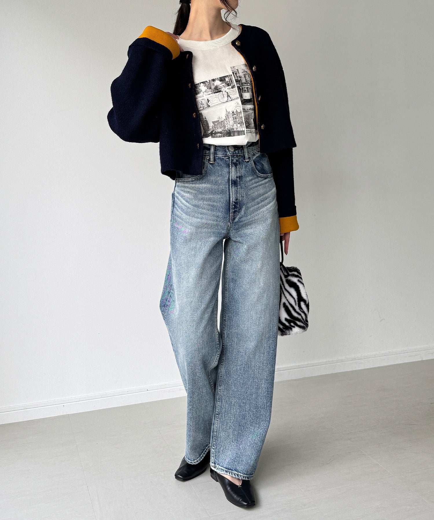 ジュノア JUNOAH 金釦裏配色ショートニットジャケット （ネイビー） ネイビー