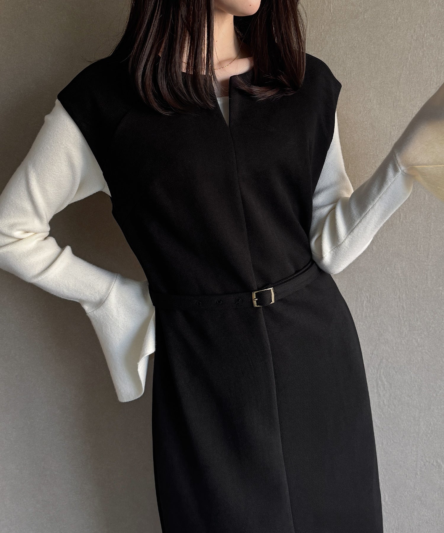 ジュノア JUNOAH キーネックIラインロングワンピース （ブラック） ブラック