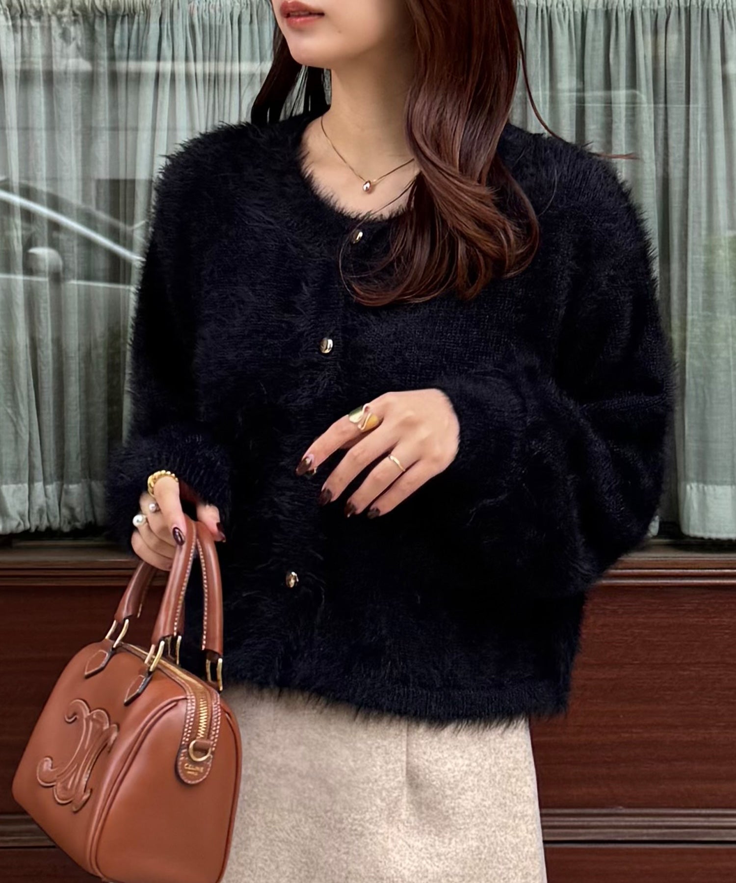 ジュノア JUNOAH シャギーショートニットカーディガン （ブラック） ブラック