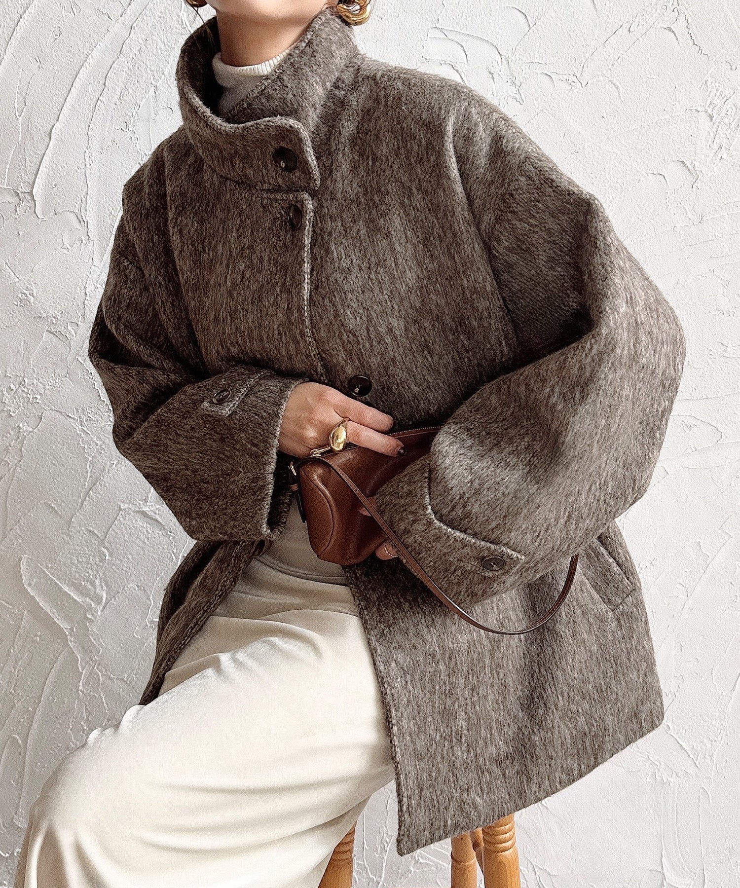 ジュノア JUNOAH スタンドカラーシャギーコート （ブラウン） ブラウン