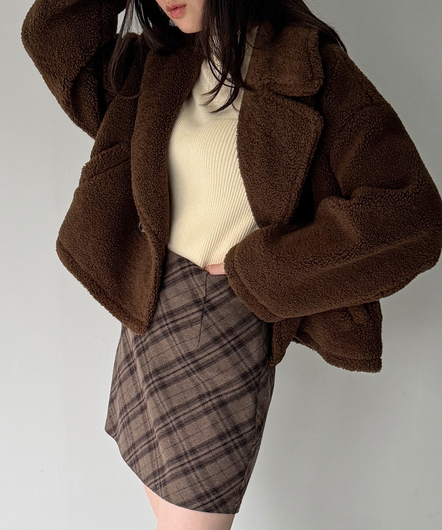 ジュノア JUNOAH クロップドボアコート （ブラウン） ブラウン