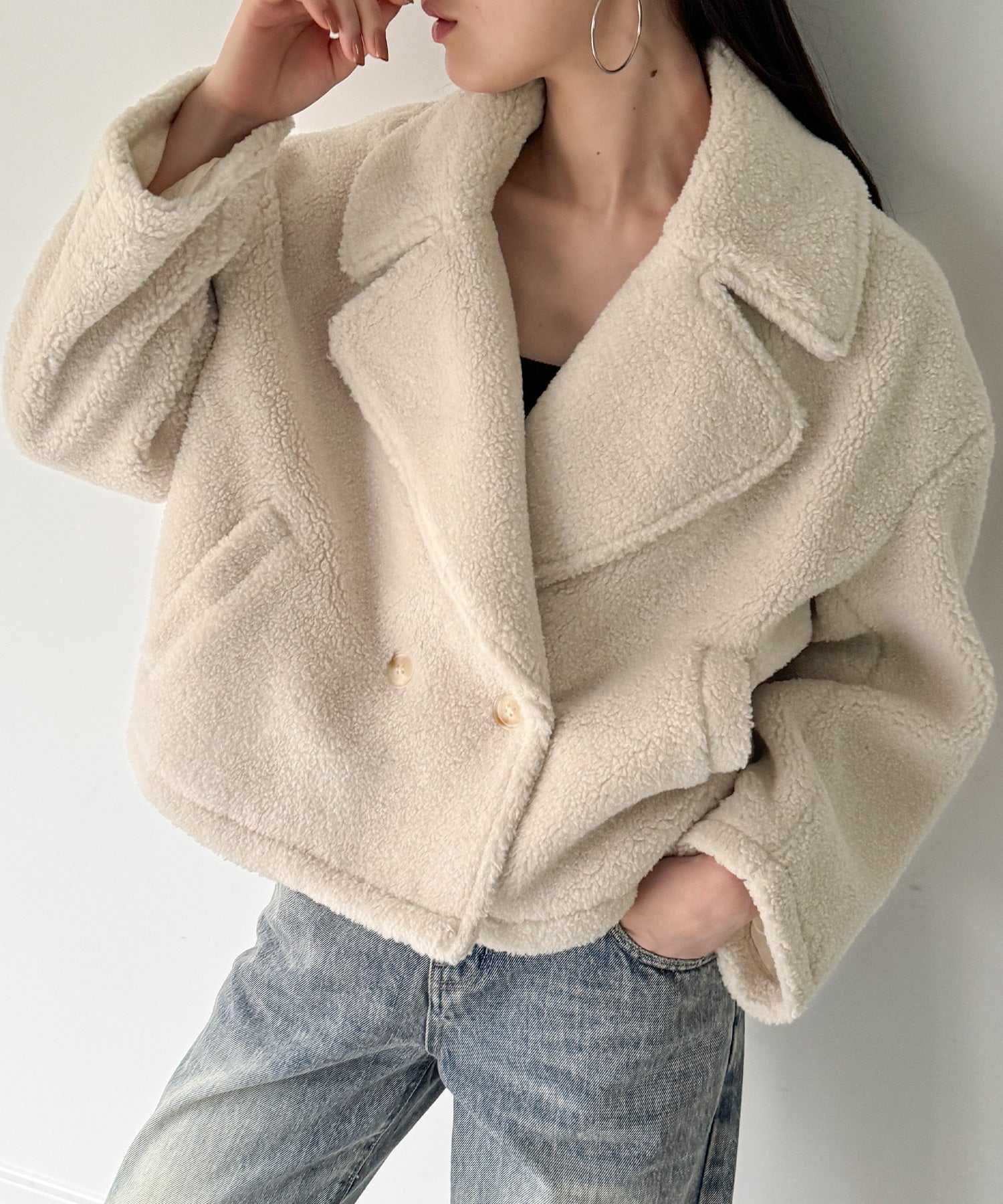 ジュノア JUNOAH クロップドボアコート （アイボリー） アイボリー