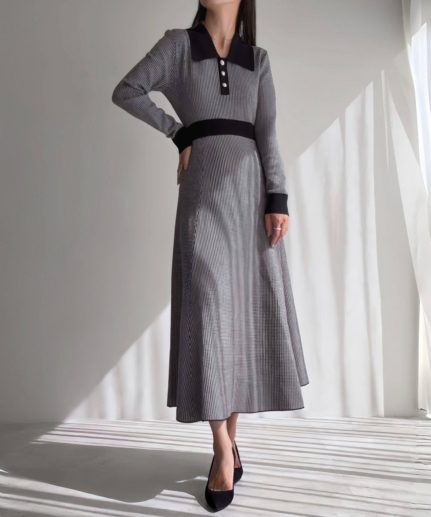 ジュノア JUNOAH 千鳥チェックビジュー釦ニットワンピース （ブラック） ブラック