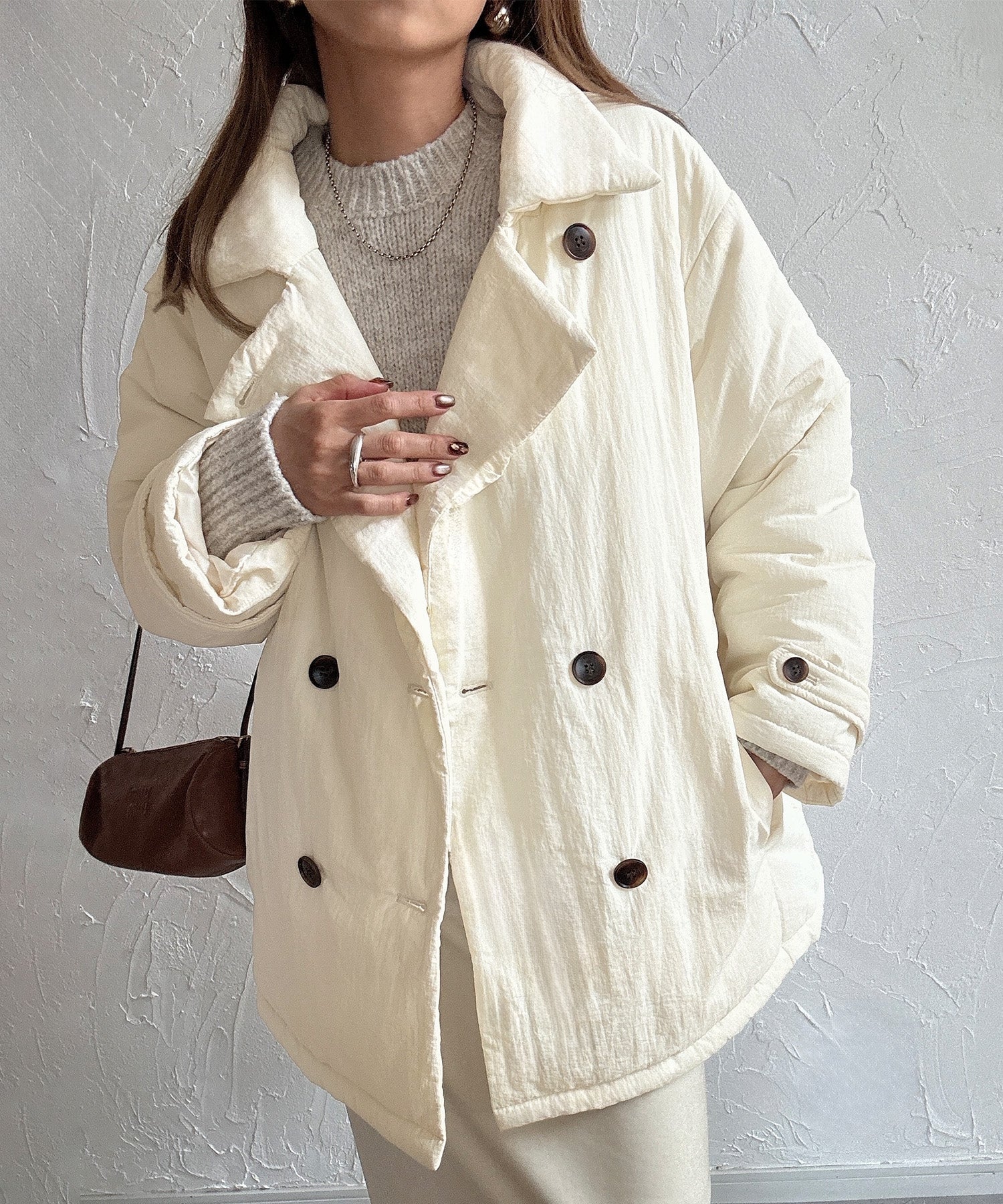 ジュノア JUNOAH ミドル丈中綿コート （アイボリー） アイボリー