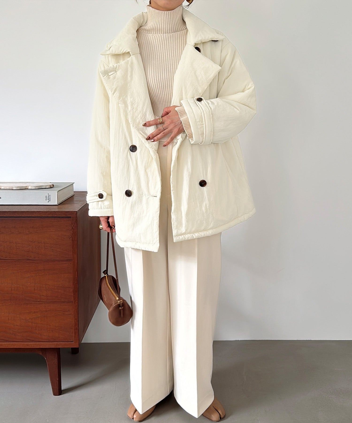 ジュノア JUNOAH ミドル丈中綿コート （アイボリー） アイボリー