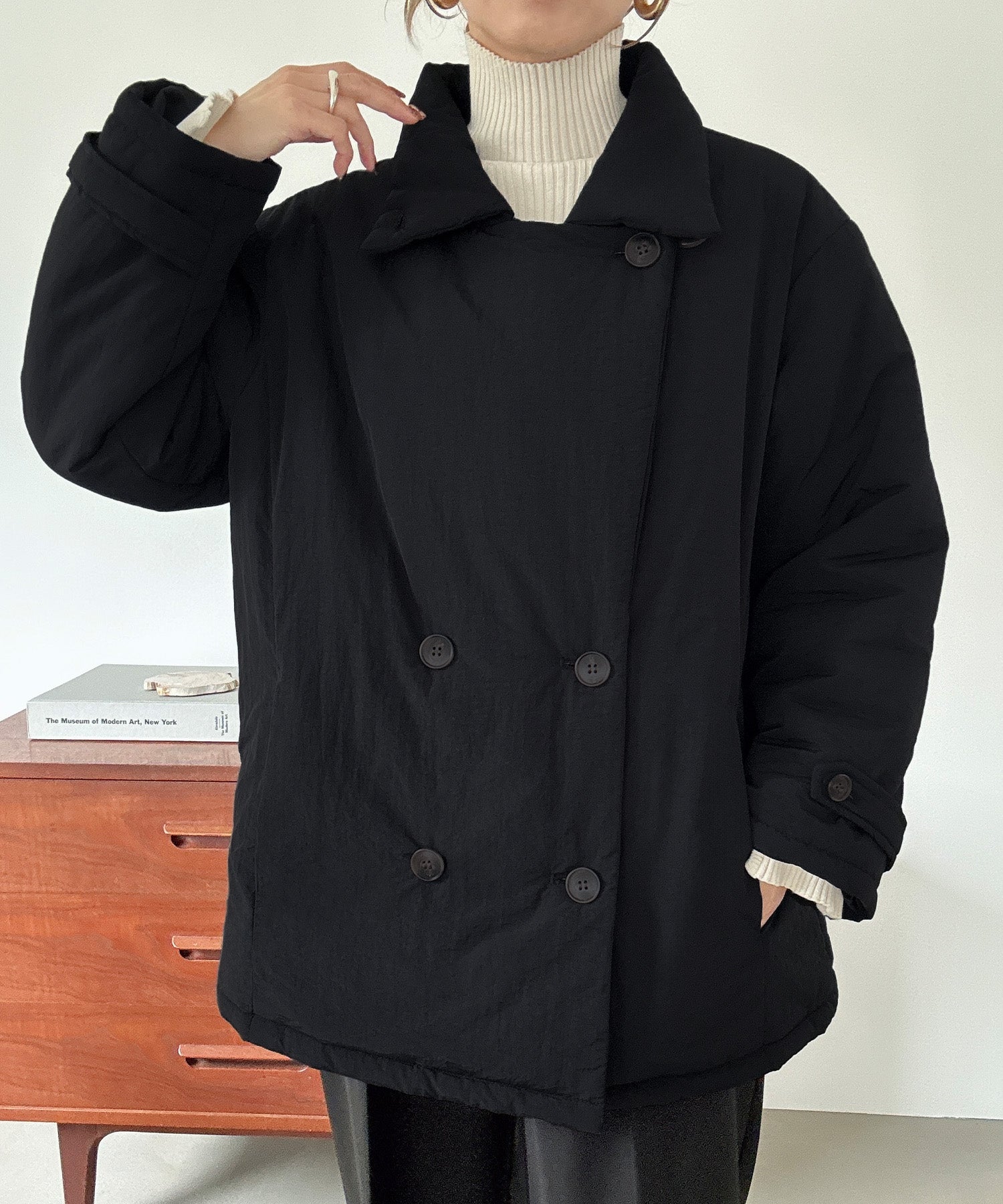 ジュノア JUNOAH ミドル丈中綿コート （ブラック） ブラック