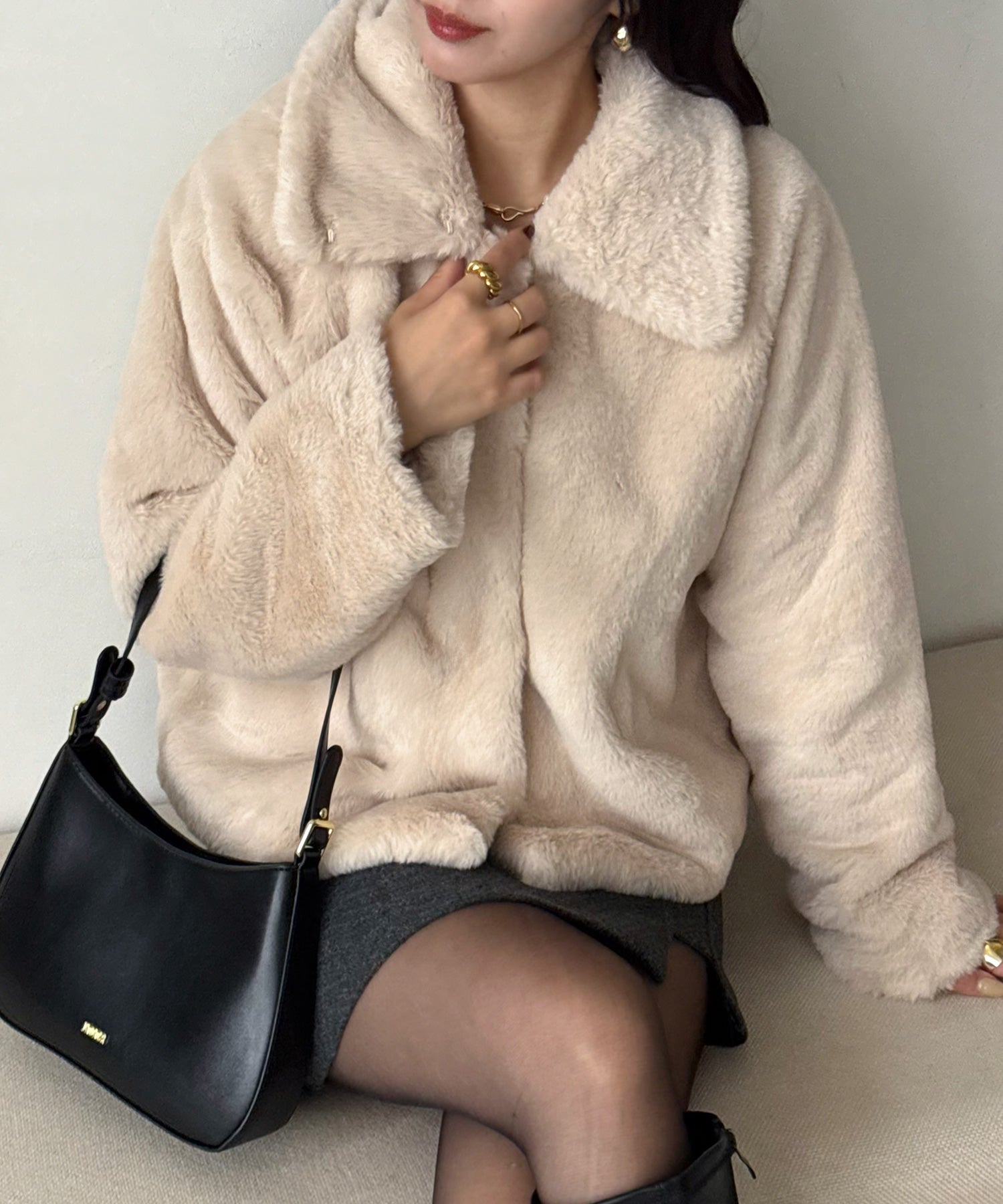 ジュノア JUNOAH フェイクファーコート （アイボリー） アイボリー