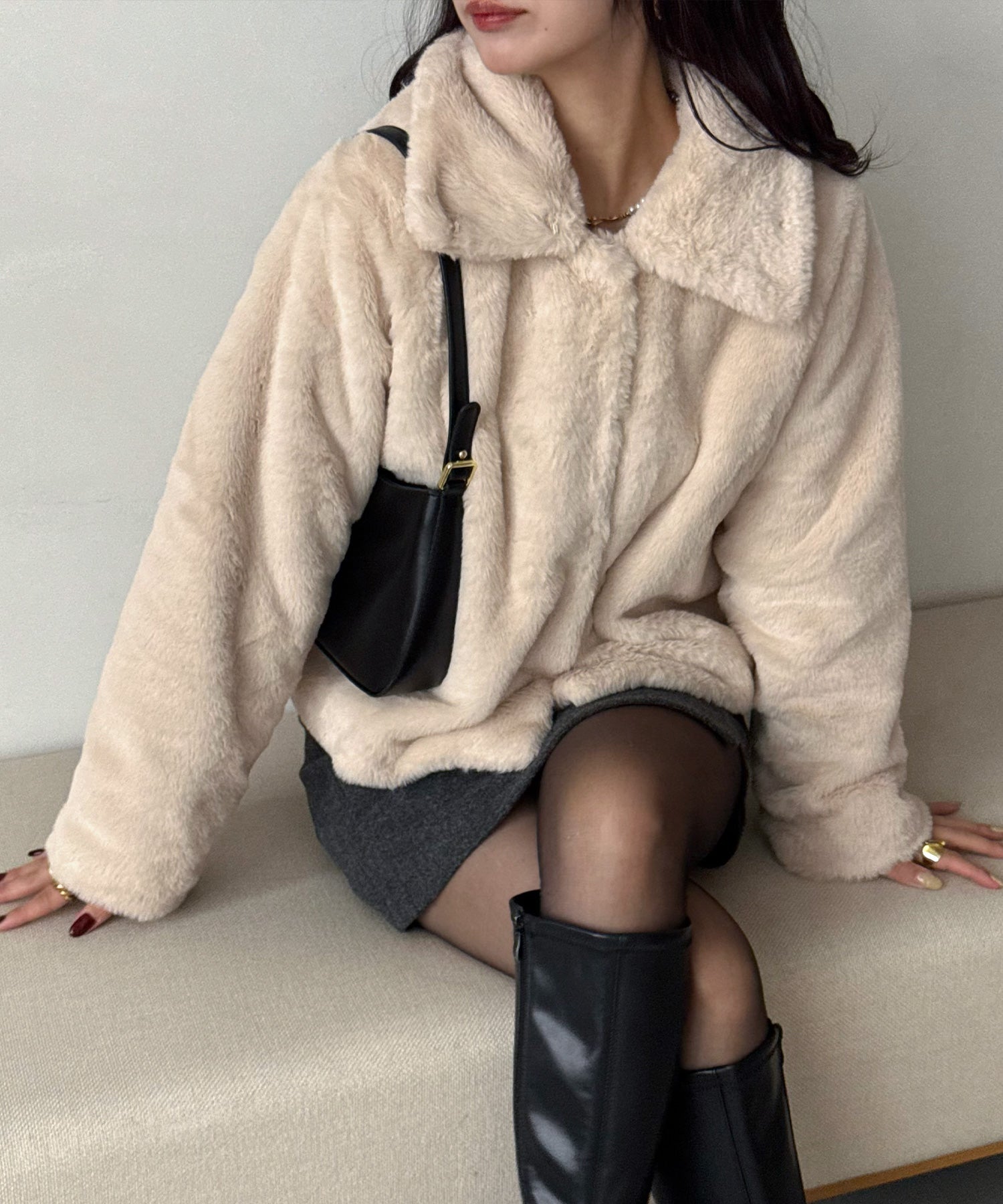 ジュノア JUNOAH フェイクファーコート （アイボリー） アイボリー