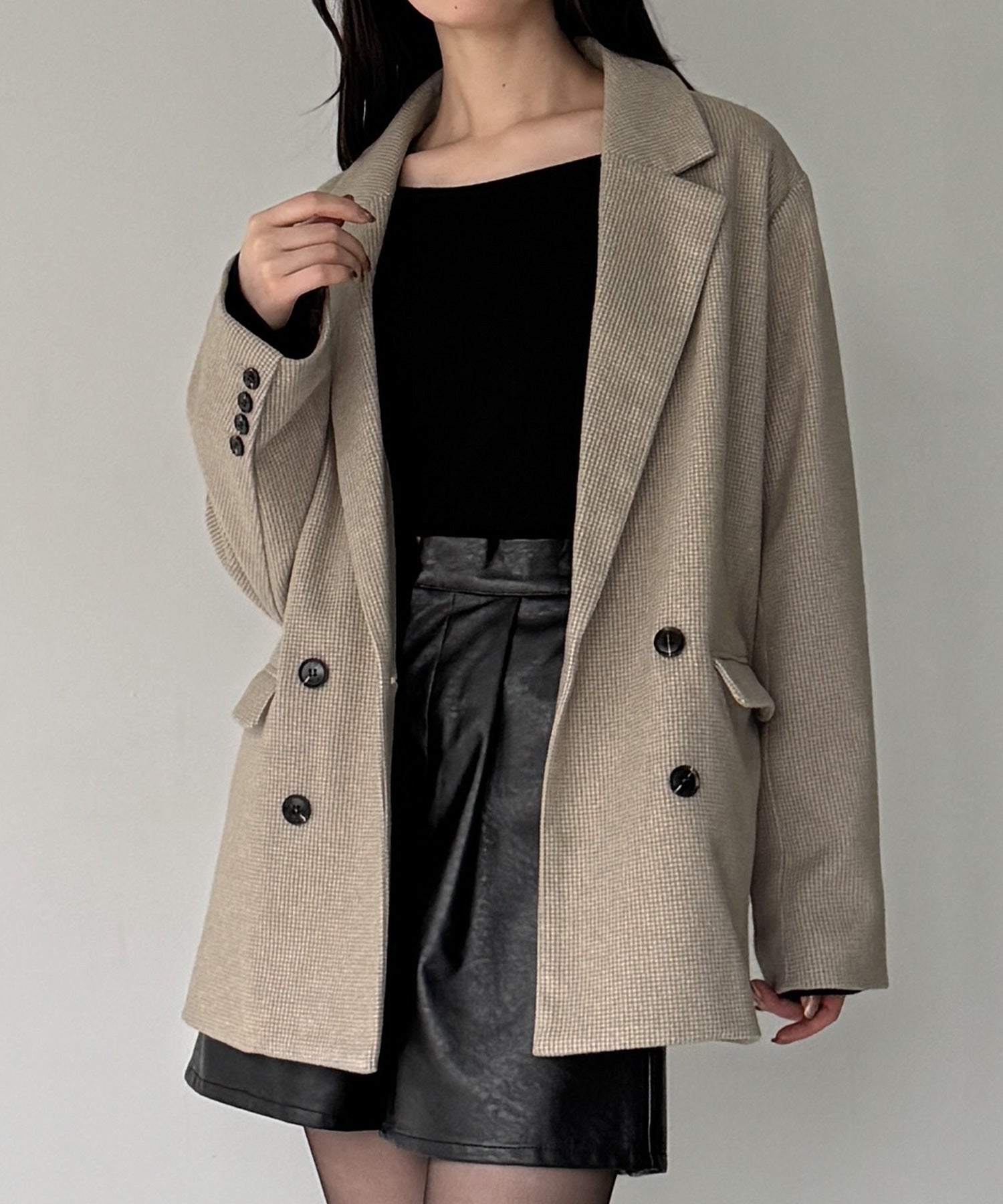 ジュノア JUNOAH チェック柄ジャケットコート （ベージュ） ベージュ