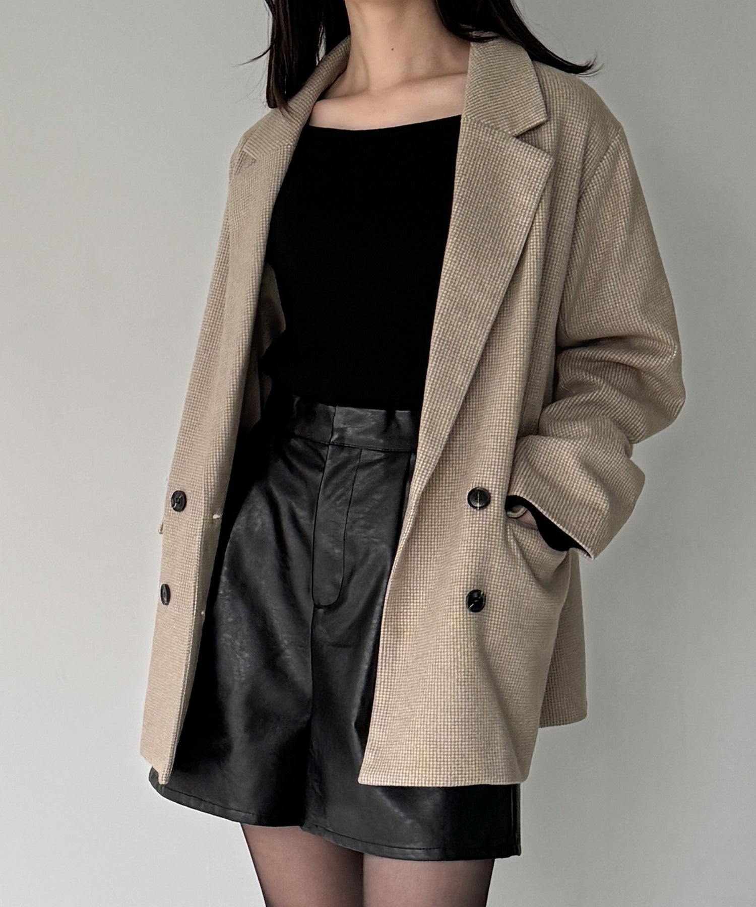 ジュノア JUNOAH チェック柄ジャケットコート （ベージュ） ベージュ