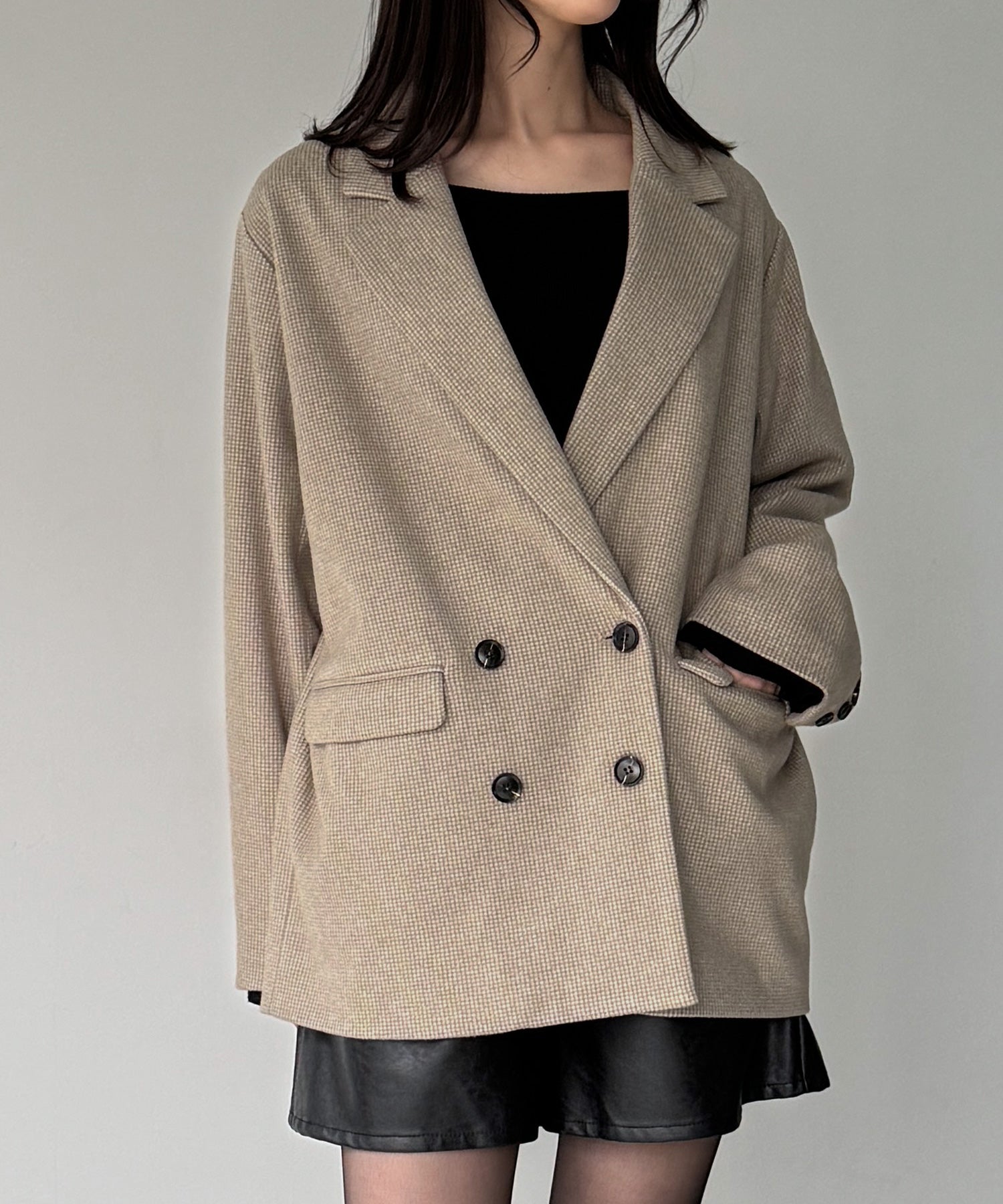 ジュノア JUNOAH チェック柄ジャケットコート （ベージュ） ベージュ