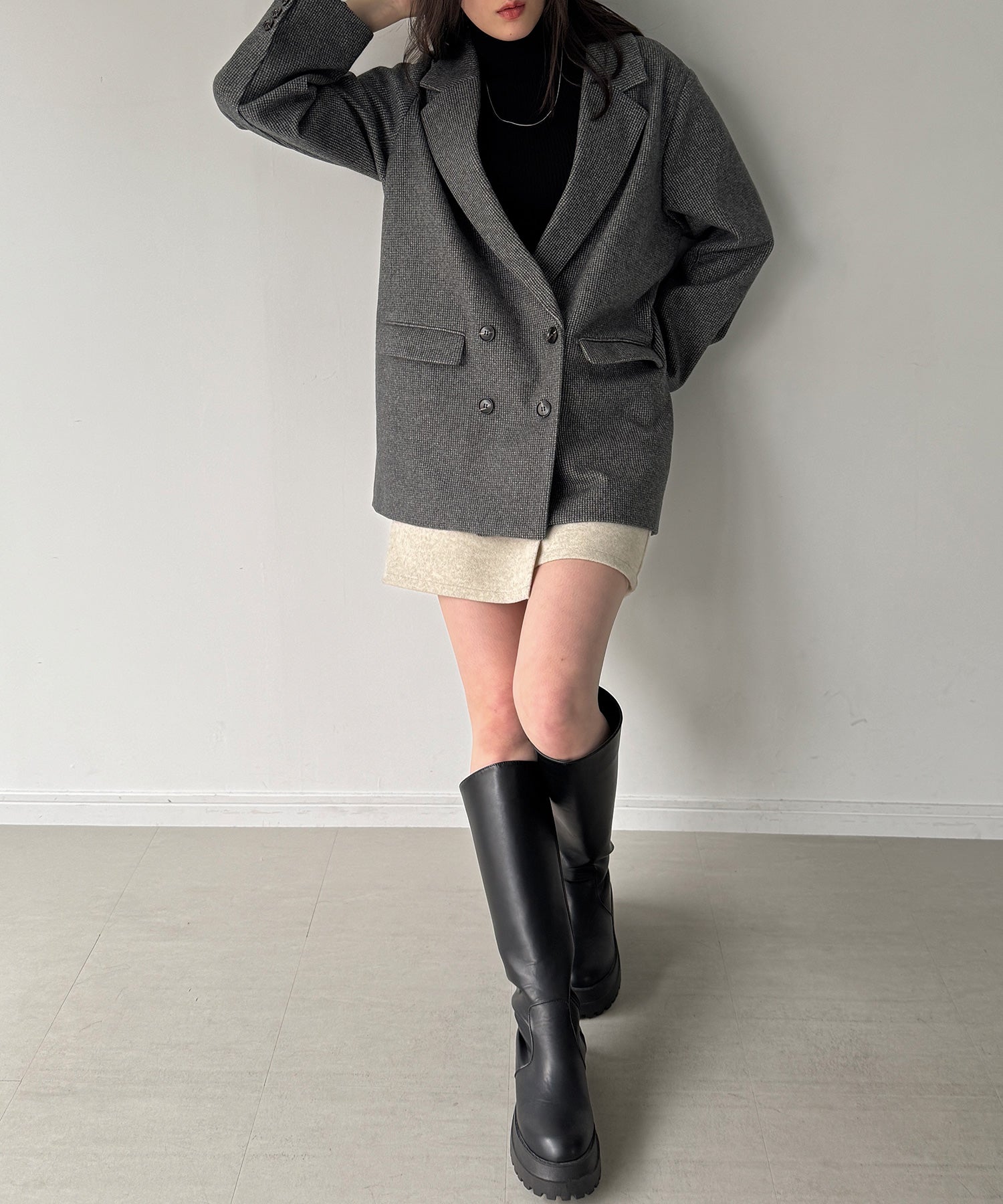 ジュノア JUNOAH チェック柄ジャケットコート （チャコール） チャコール