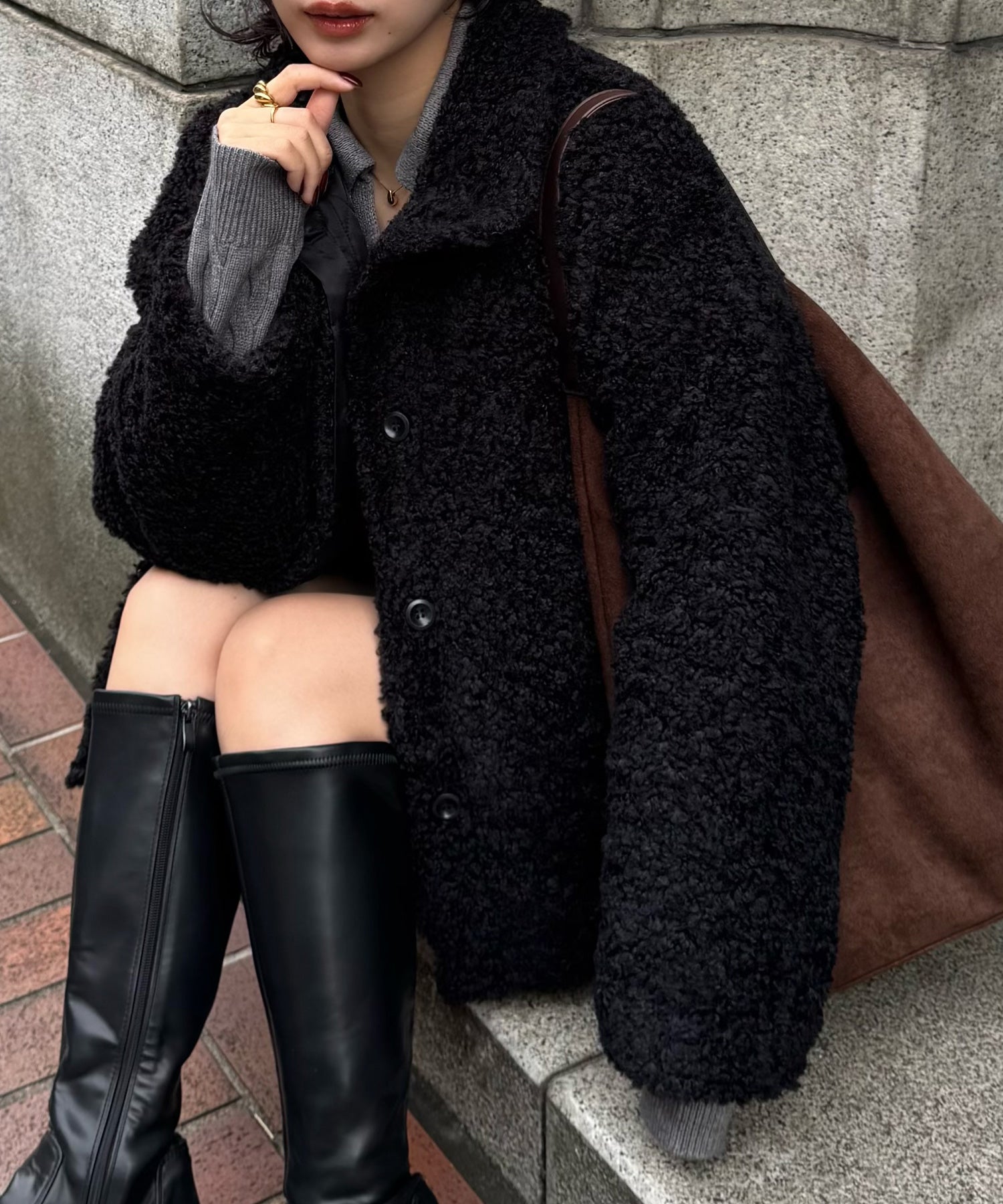 ジュノア JUNOAH 2wayカラープードルファーコート （ブラック） ブラック