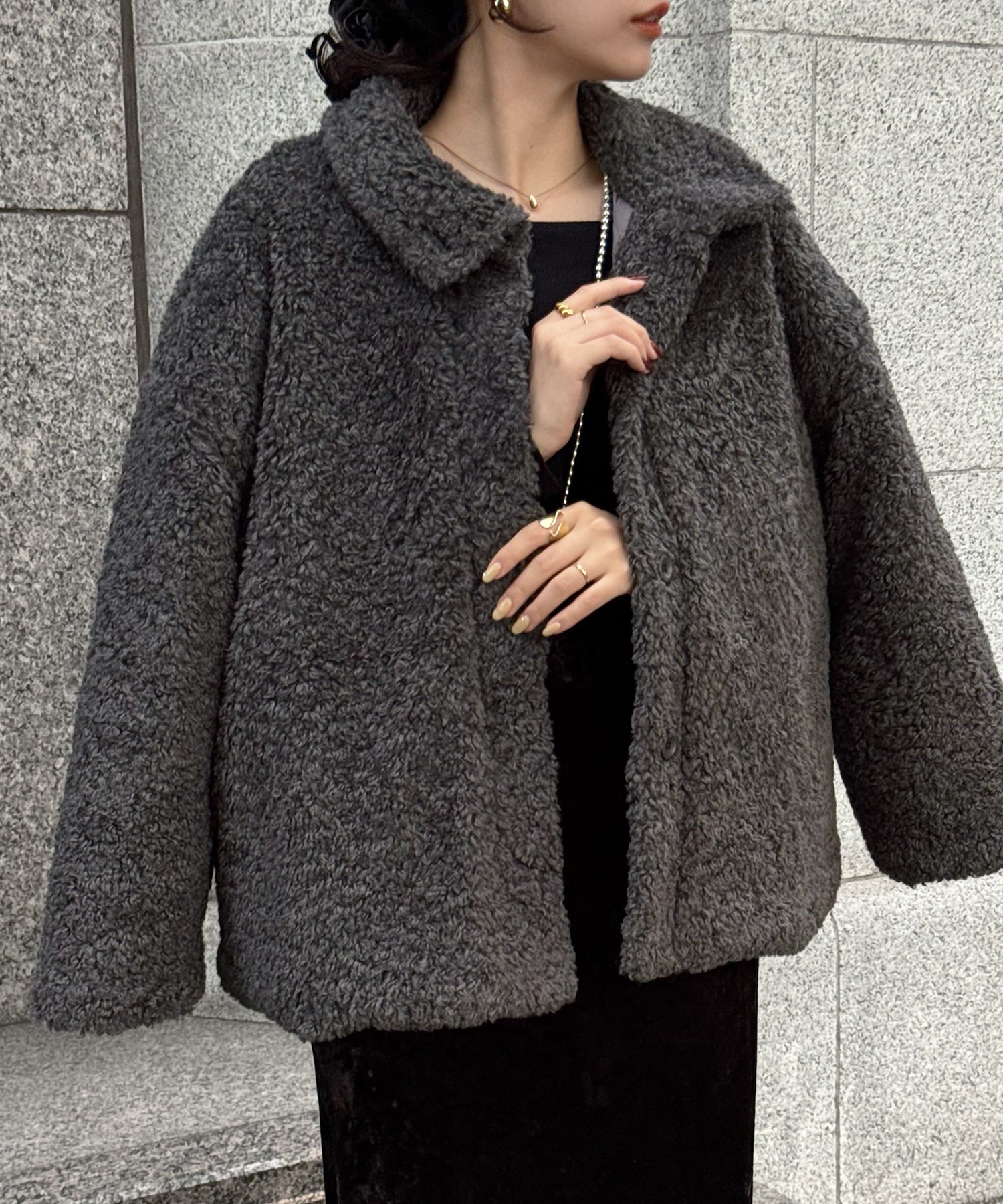 ジュノア JUNOAH 2wayカラープードルファーコート （チャコール） チャコール