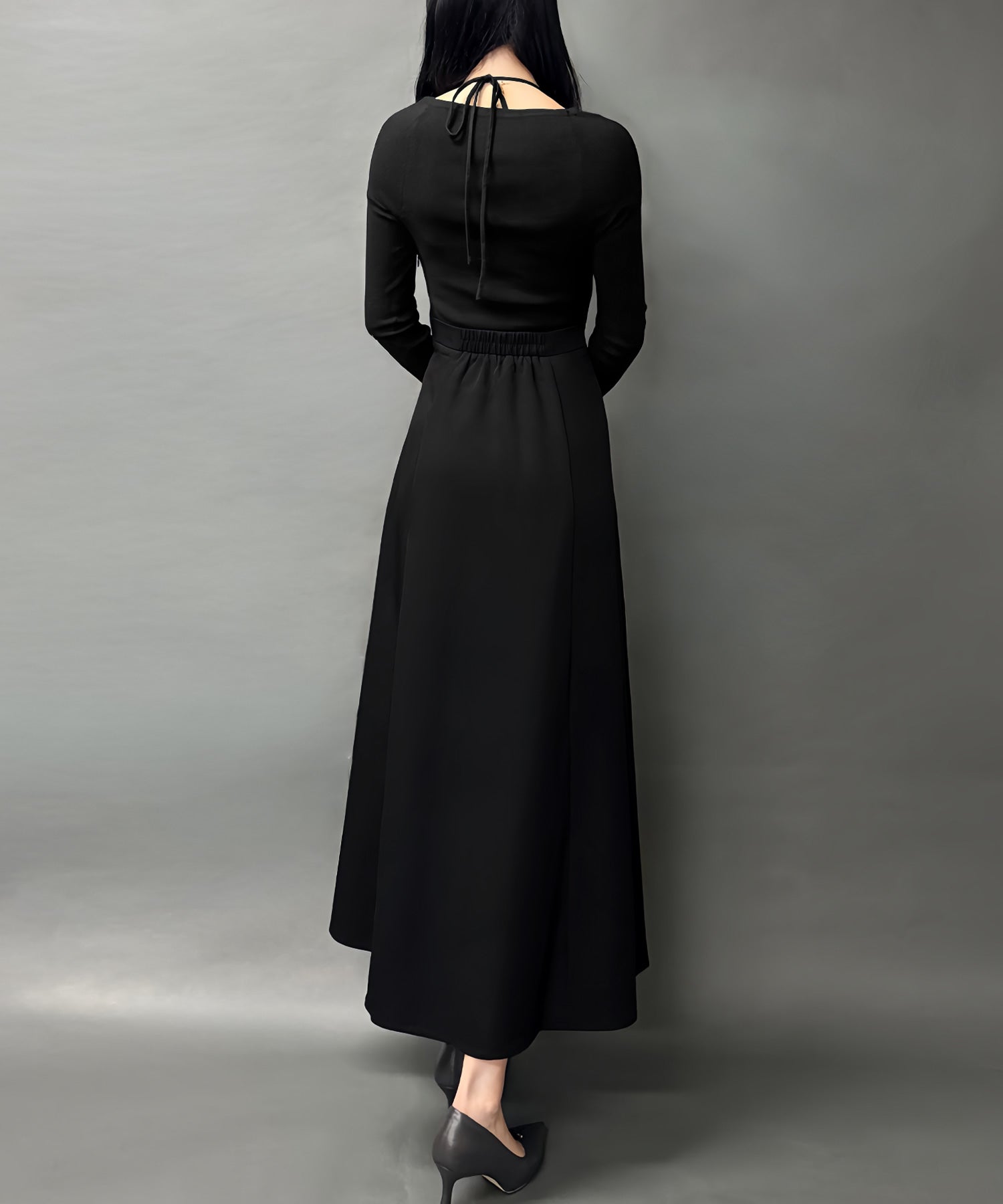 ジュノア JUNOAH ドッキングニットフレアワンピース【ペチスカートセット】 （ブラック） ブラック