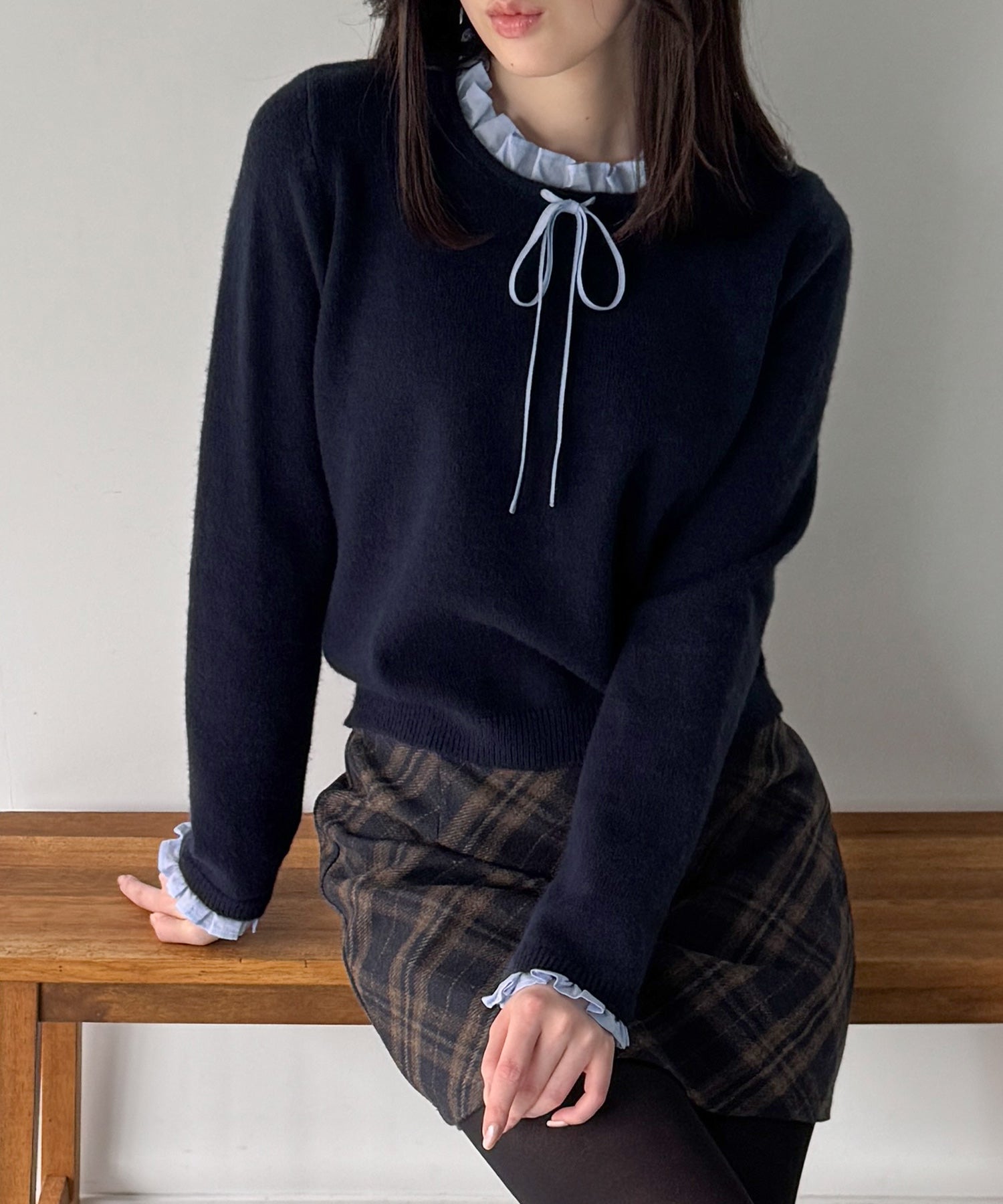 ジュノア JUNOAH フリルレイヤードニットプルオーバー （ネイビー） ネイビー