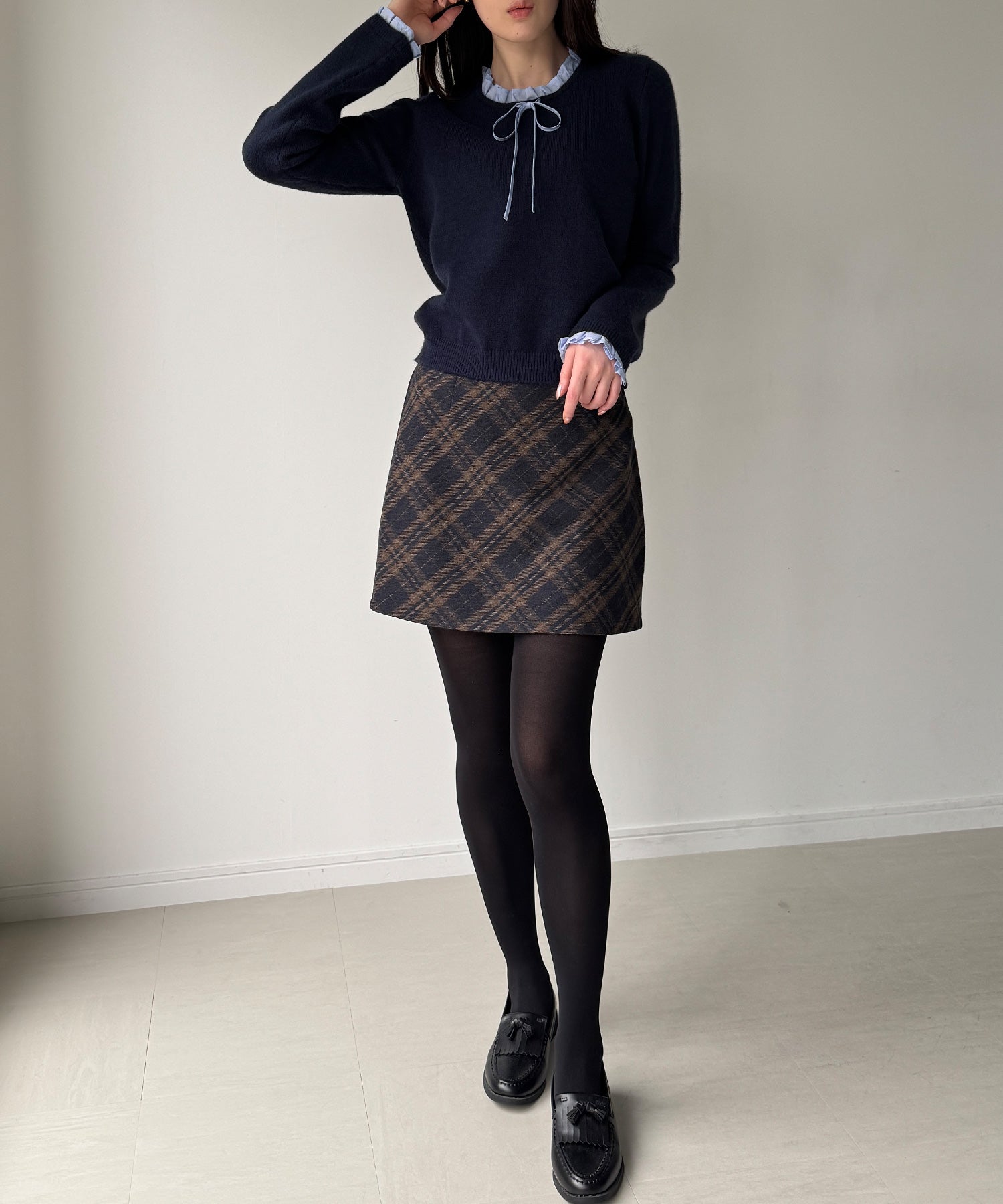 ジュノア JUNOAH フリルレイヤードニットプルオーバー （ネイビー） ネイビー