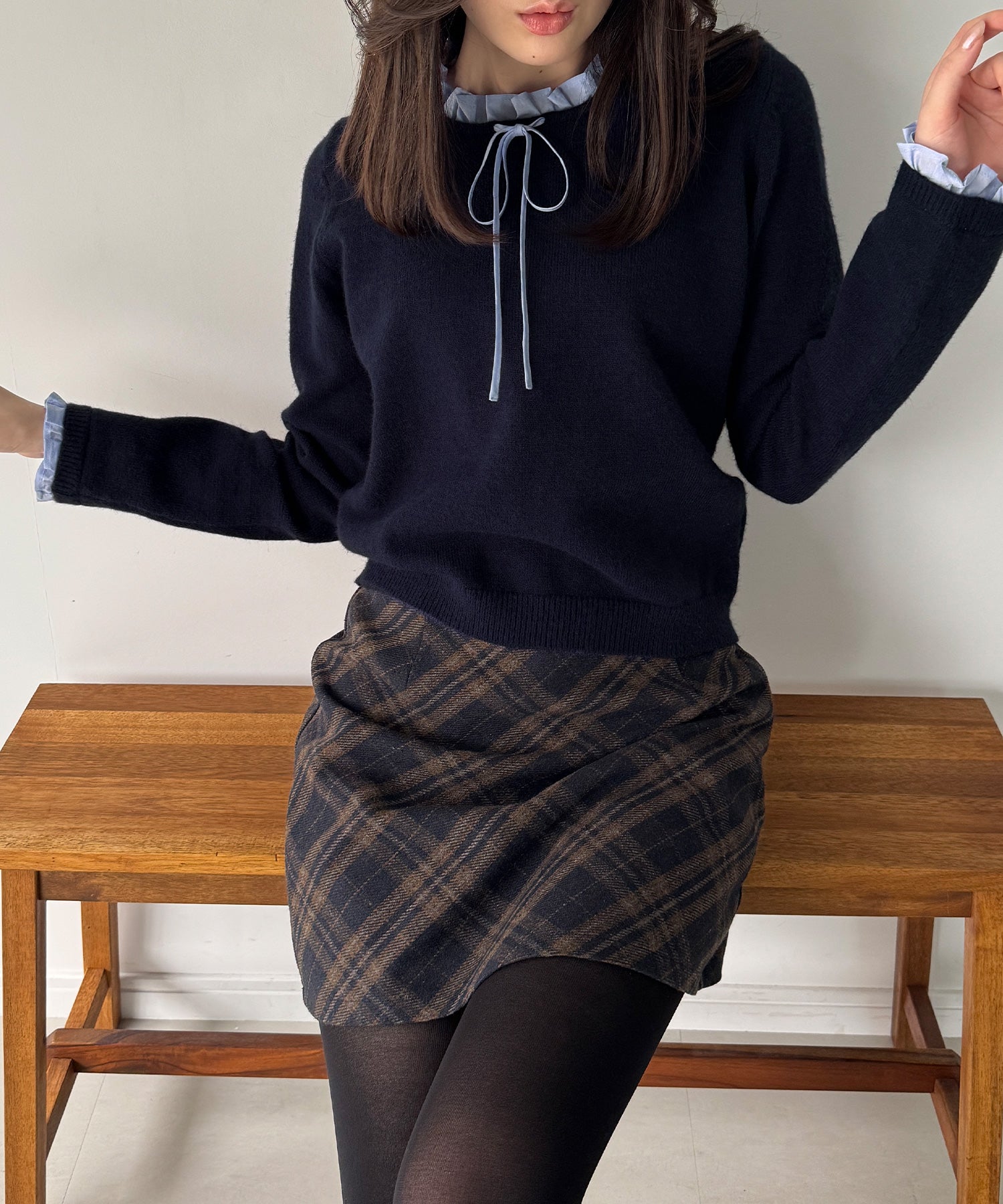 ジュノア JUNOAH フリルレイヤードニットプルオーバー （ネイビー） ネイビー