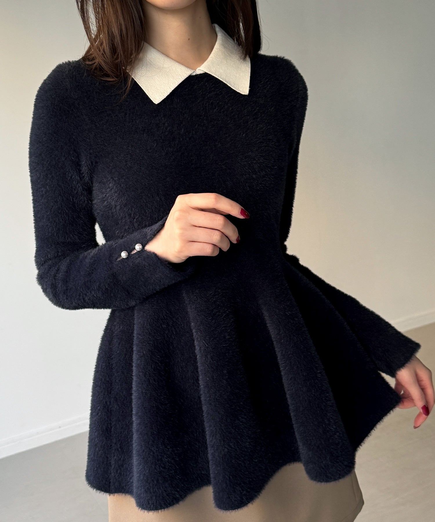 ジュノア JUNOAH シャギーペプラムニットトップス （ネイビー） ネイビー