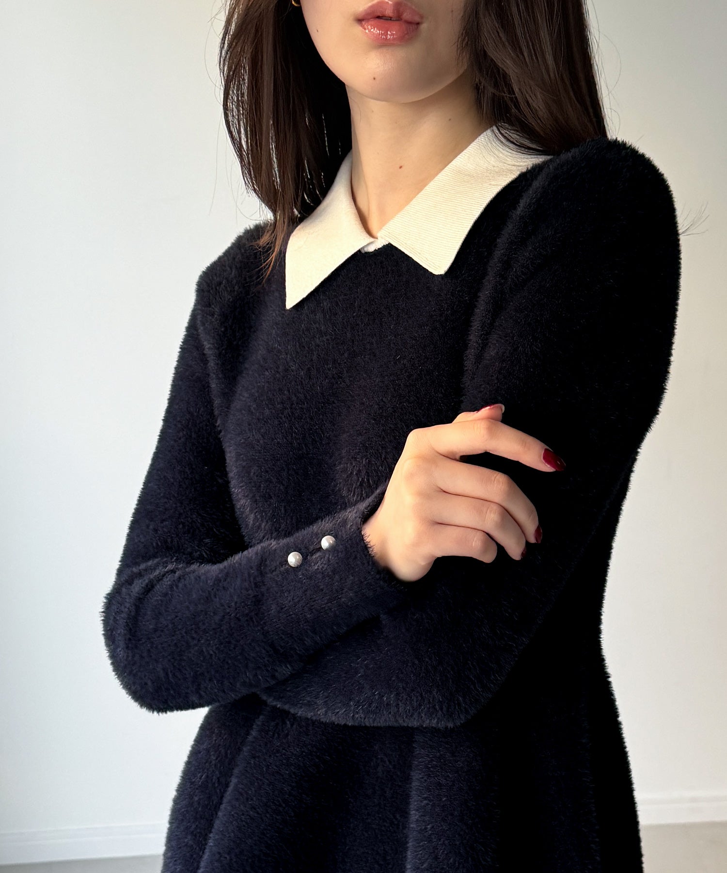 ジュノア JUNOAH シャギーペプラムニットトップス （ネイビー） ネイビー