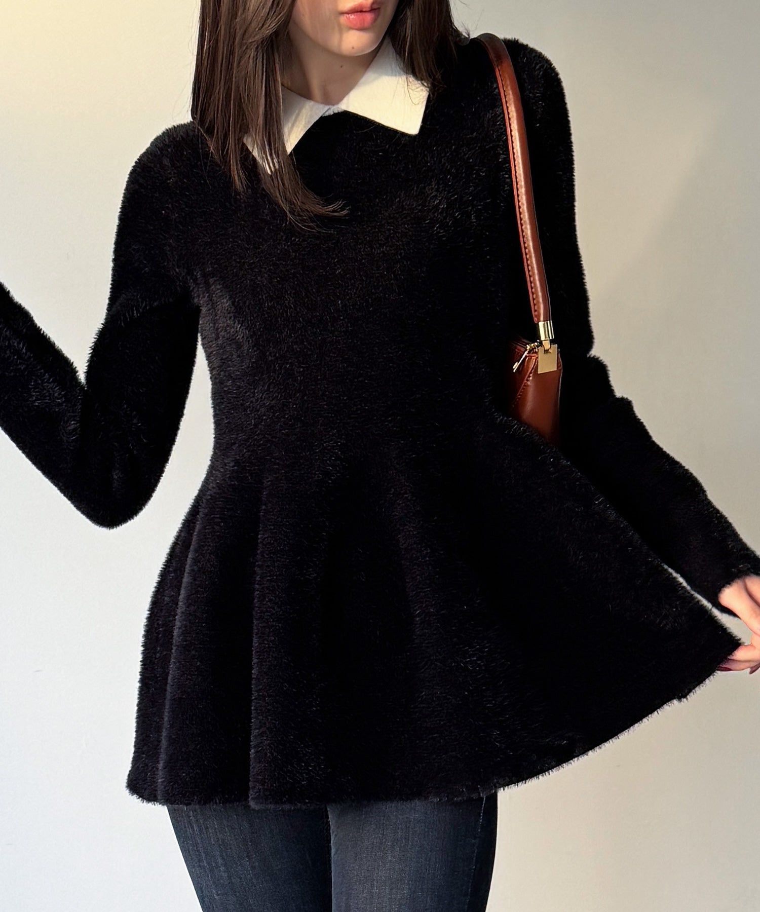 ジュノア JUNOAH シャギーペプラムニットトップス （ネイビー） ネイビー