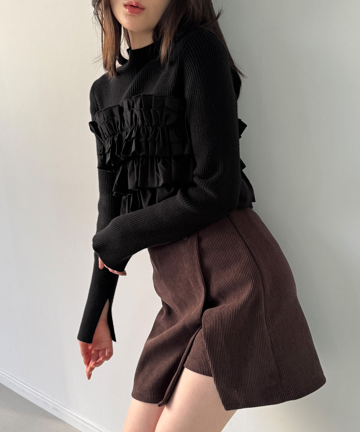 ジュノア JUNOAH フリルビスチェ風ドッキングリブニット （ブラック） ブラック