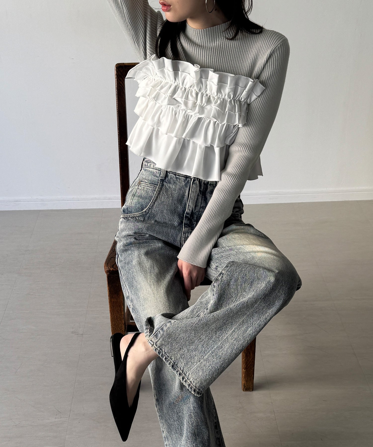 ジュノア JUNOAH フリルビスチェ風ドッキングリブニット （グレー） グレー