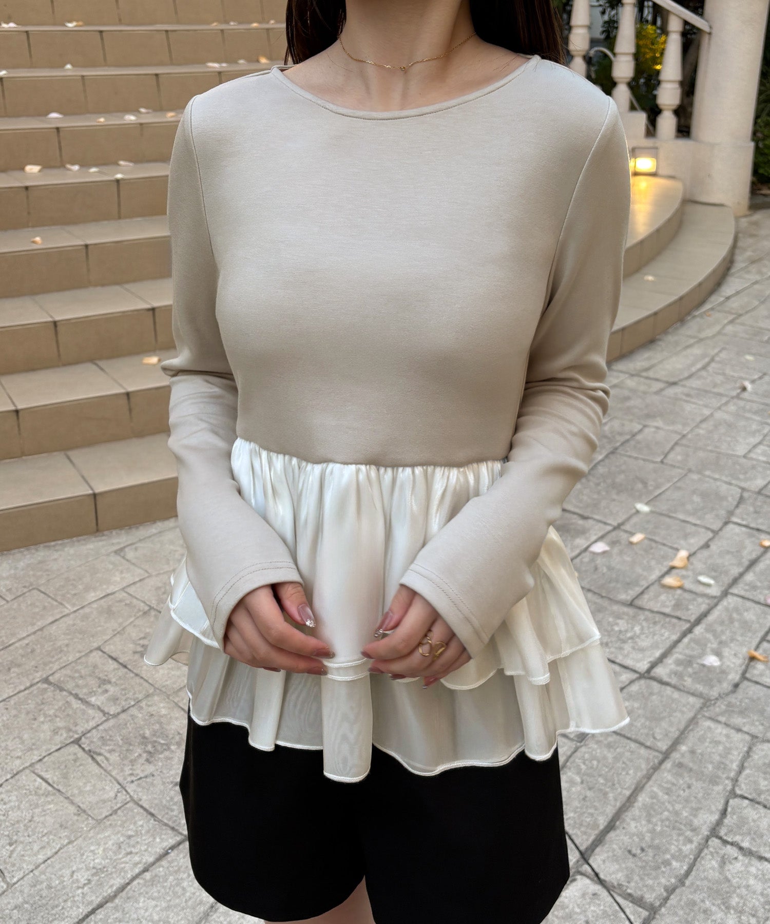 ジュノア JUNOAH ペプラムドッキングトップス （ライトグレー） ライトグレー