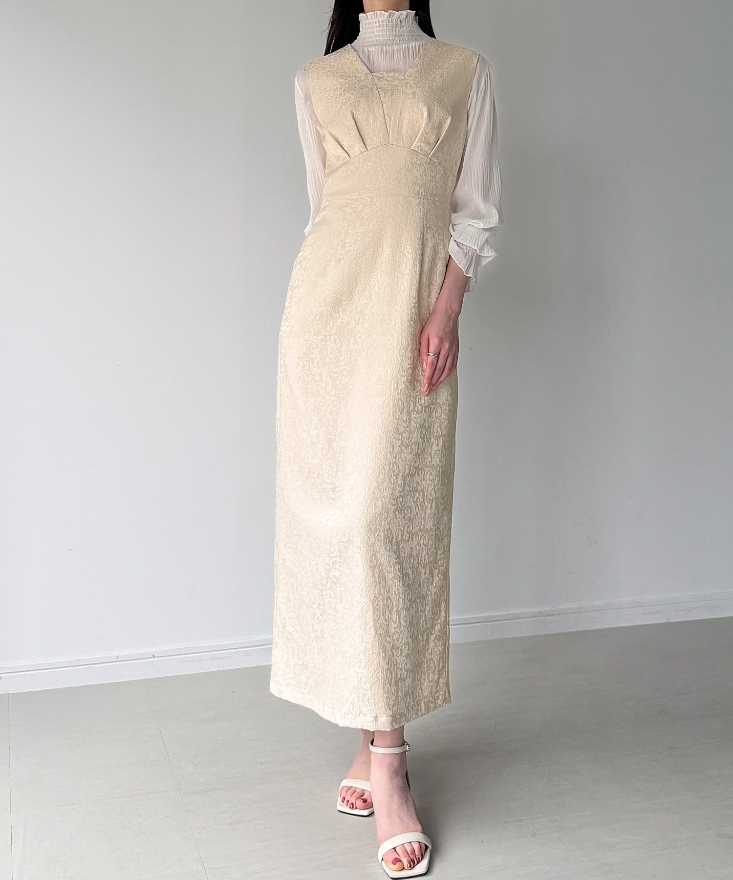 ジュノア JUNOAH ジャガードバックレースアップジャンスカ （ライトベージュ） ライトベージュ