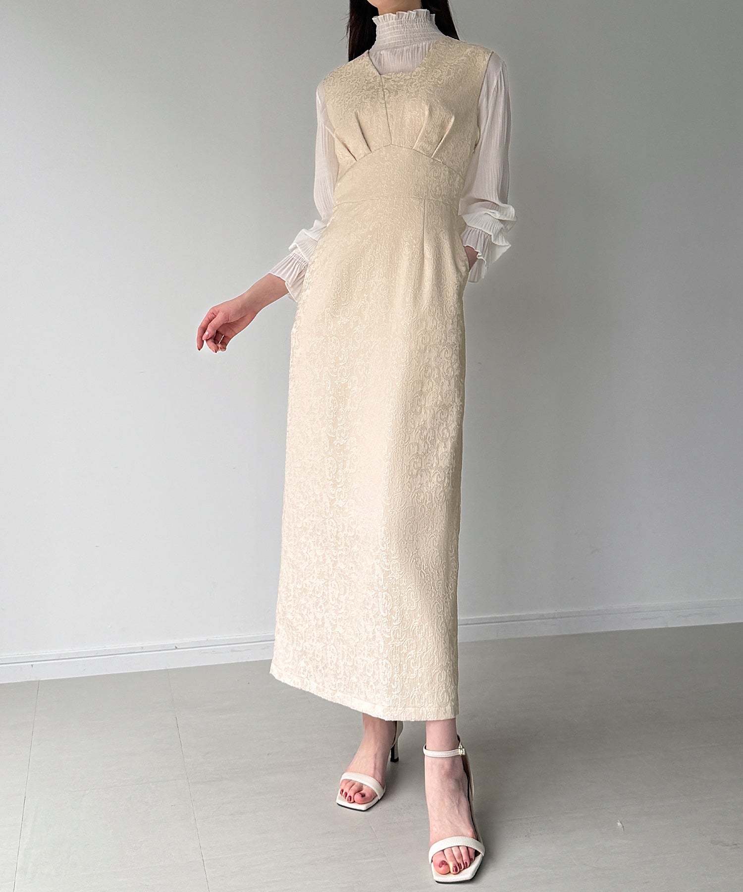 ジュノア JUNOAH ジャガードバックレースアップジャンスカ （ライトベージュ） ライトベージュ