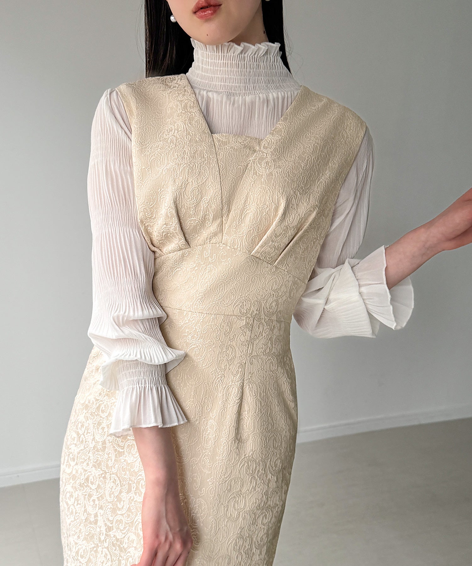 ジュノア JUNOAH ジャガードバックレースアップジャンスカ （ライトベージュ） ライトベージュ