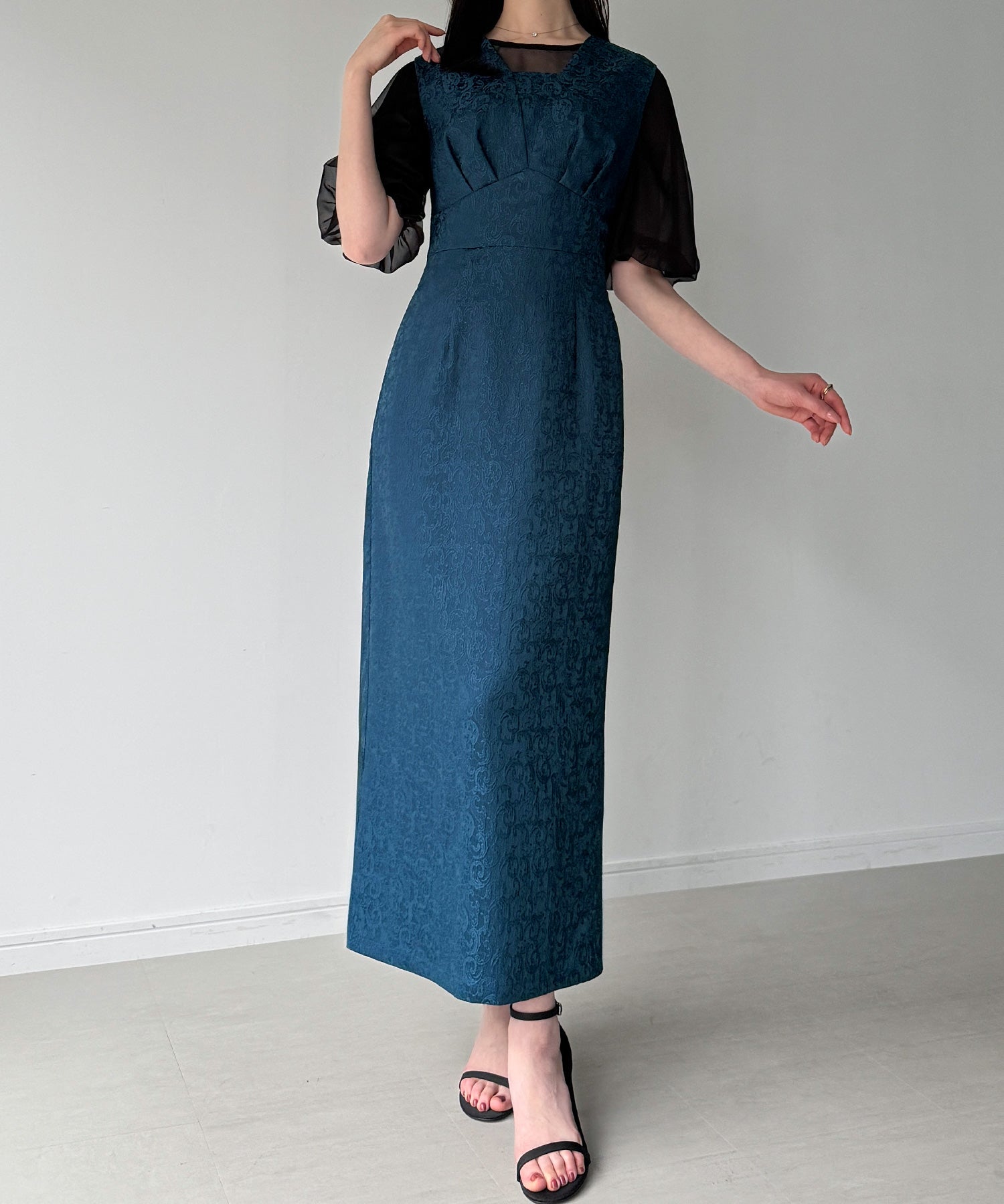 ジュノア JUNOAH ジャガードバックレースアップジャンスカ （ネイビー） ネイビー