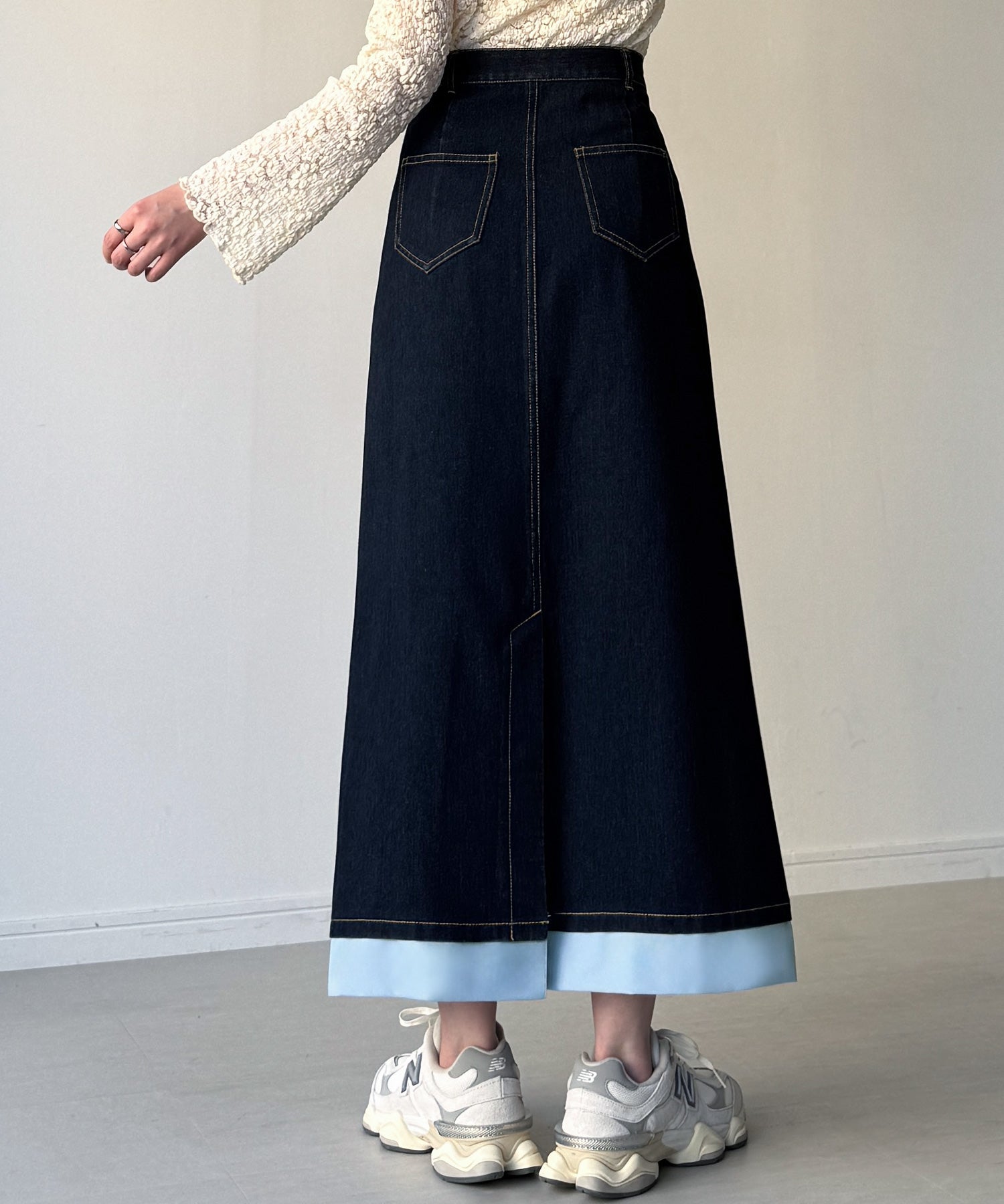 ジュノア JUNOAH 異素材ドッキングデニムスカート （ダークブルー） ダークブルー