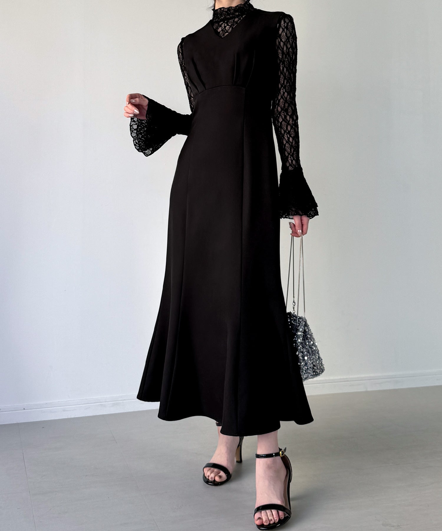 ジュノア JUNOAH （裏地無し）マーメイドワンピースレーストップスセット （ブラック） ブラック