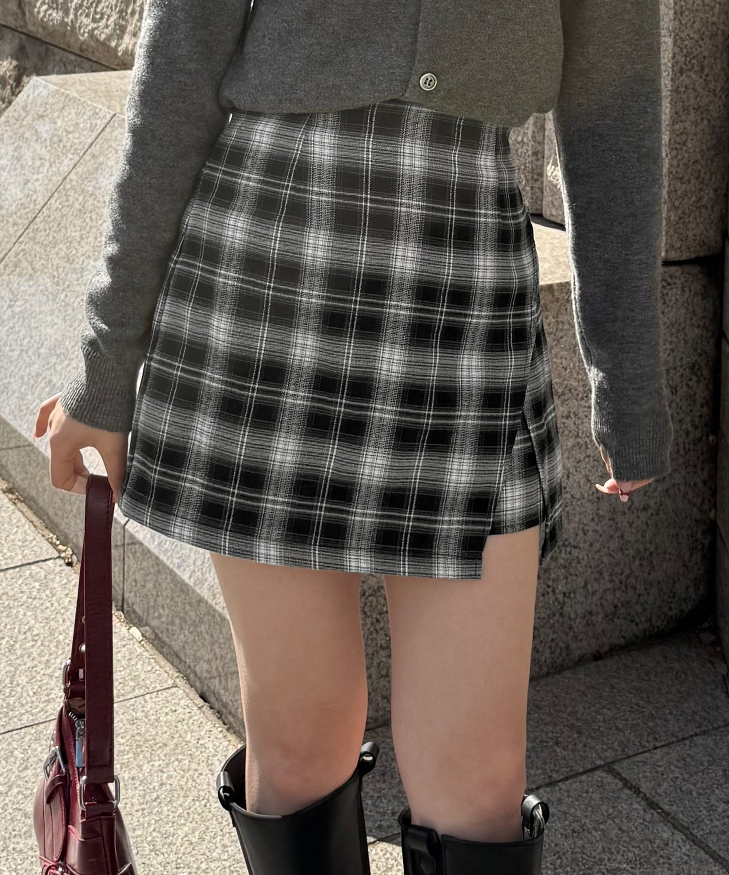 ジュノア JUNOAH バックレースアップミニスカパン （チャコール） チャコール