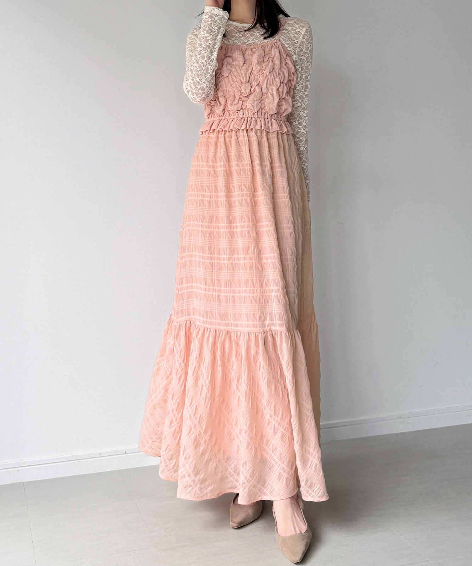 ジュノア JUNOAH シャーリングベアキャミワンピース （ピンク） ピンク