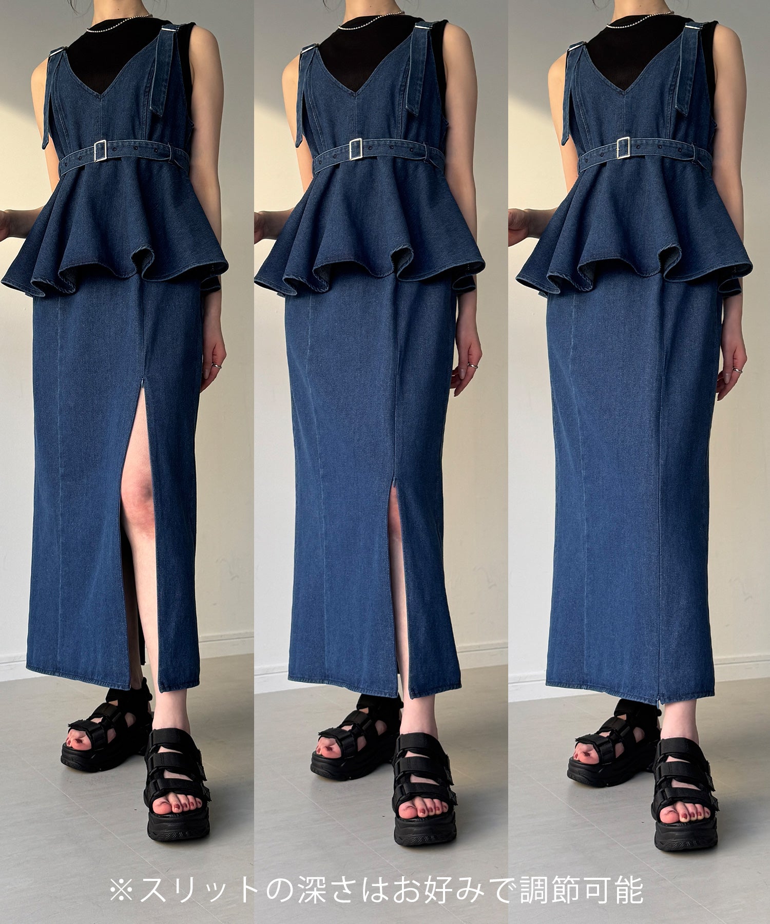 ジュノア JUNOAH デニムVネックペプラムキャミワンピース （ブルー） ブルー