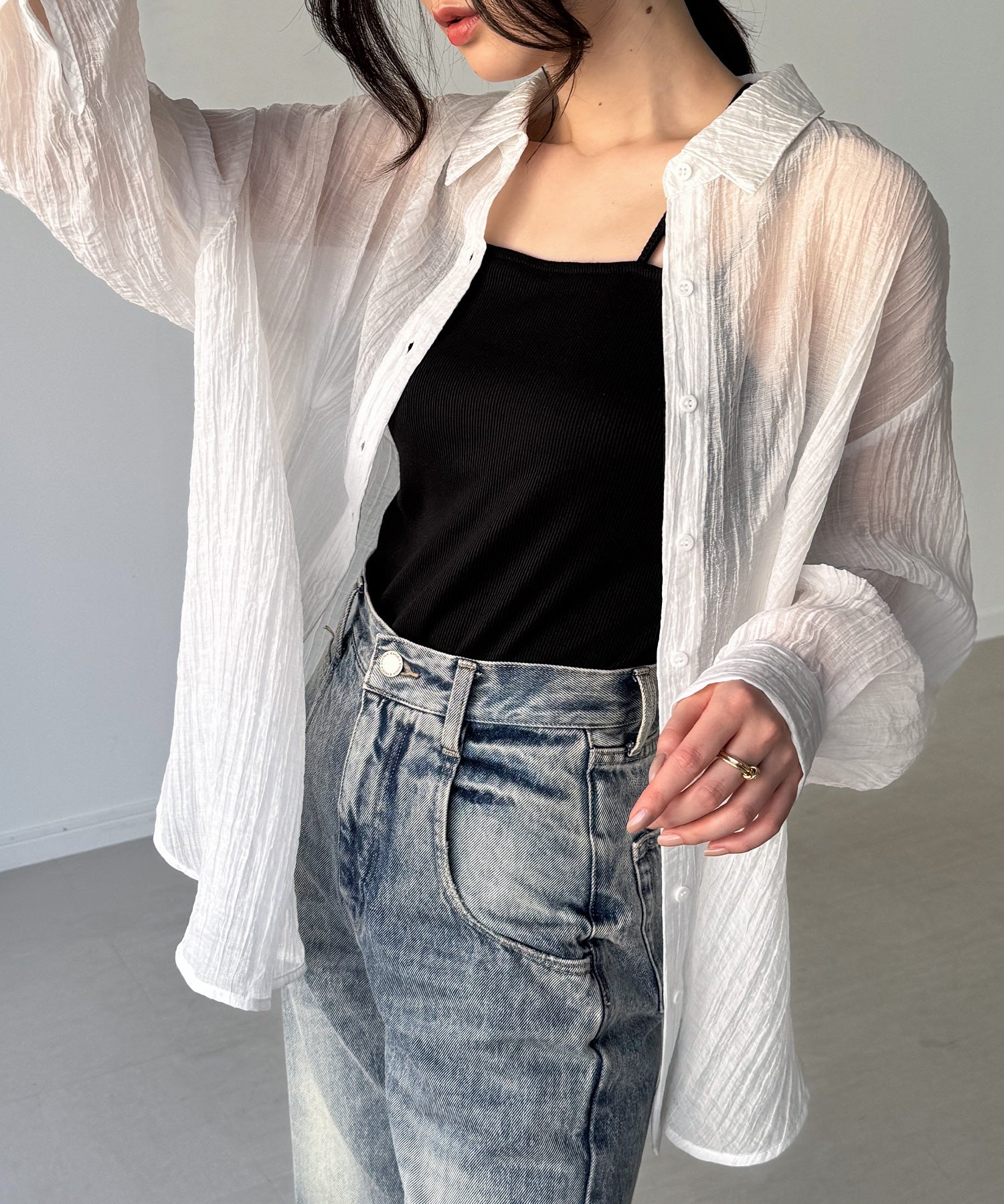 ジュノア JUNOAH バックレースアップシアーシャツ （ホワイト） ホワイト