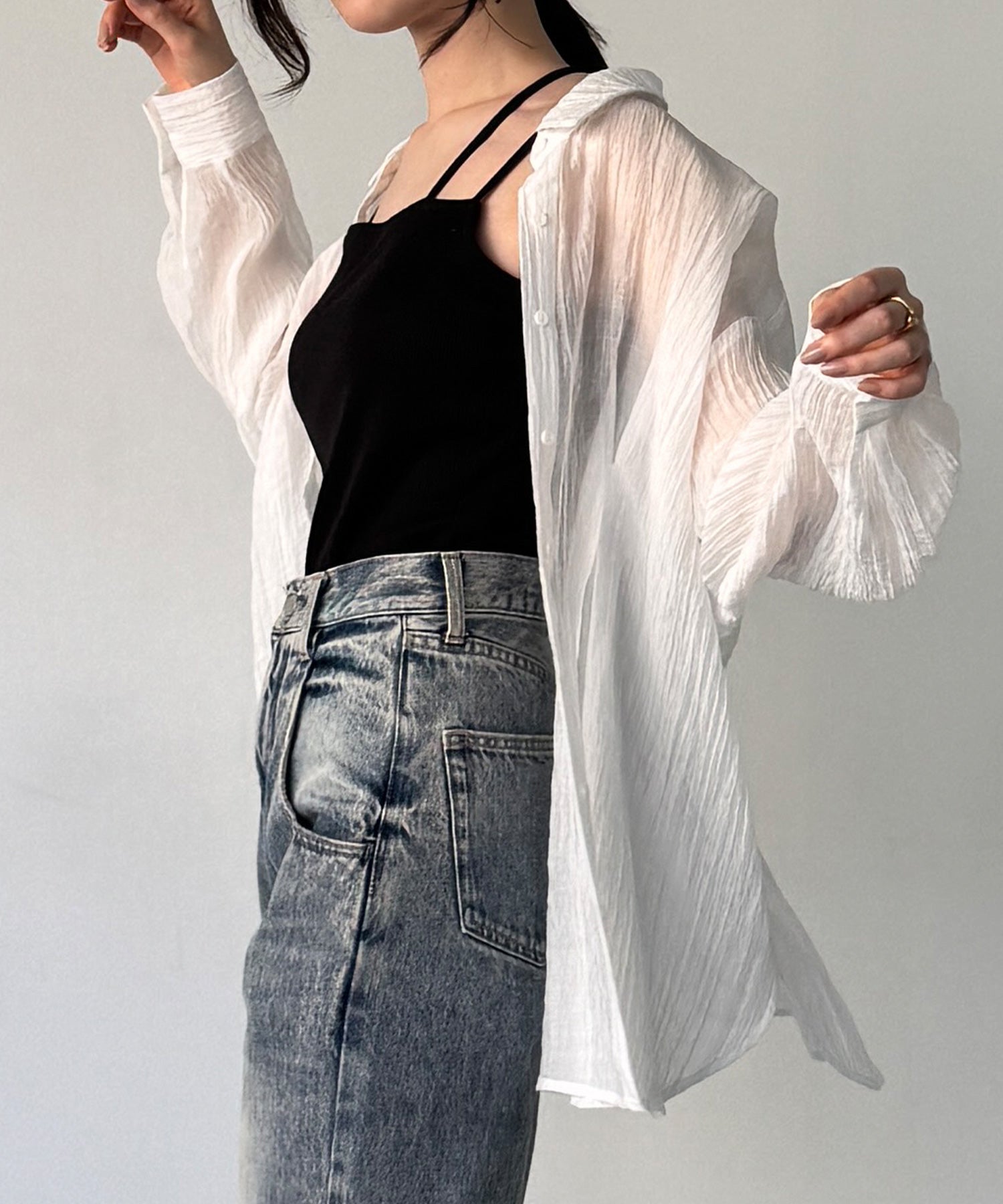 ジュノア JUNOAH バックレースアップシアーシャツ （ホワイト） ホワイト