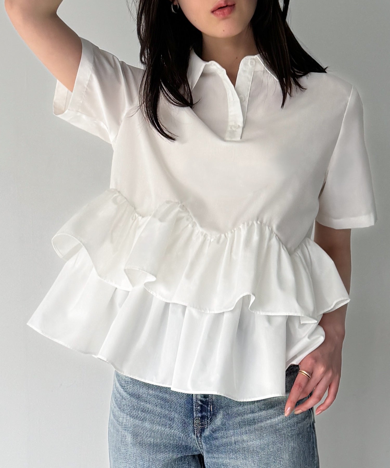 ジュノア JUNOAH フリルヘム半袖シャツ （ホワイト） ホワイト