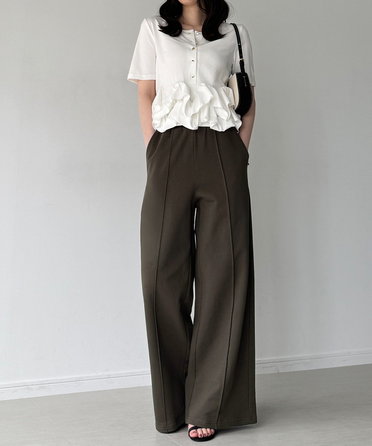 ジュノア JUNOAH 裏毛ハイウエストスウェットワイドパンツ （チャコール） チャコール