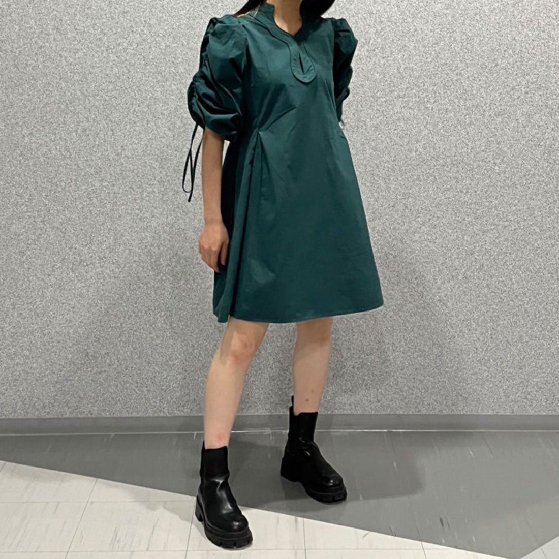 ジュノア JUNOAH 前後2wayスタンドカラーワンピース,グリーン