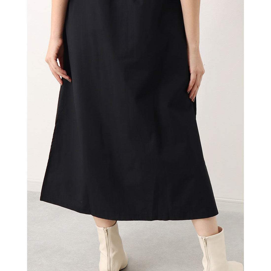 ジュノア JUNOAH スタンドカラーマキシ丈シャツワンピース 韓国ファッション （ブラック） ブラック