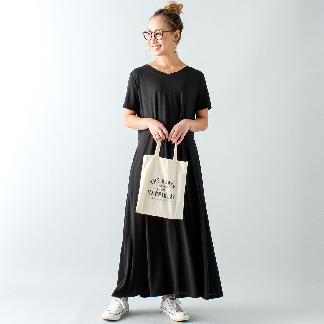 ジュノア JUNOAH Aラインゆったり半袖マキシ丈ワンピース