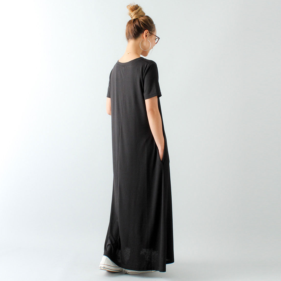 ジュノア JUNOAH Aラインゆったり半袖マキシ丈ワンピース