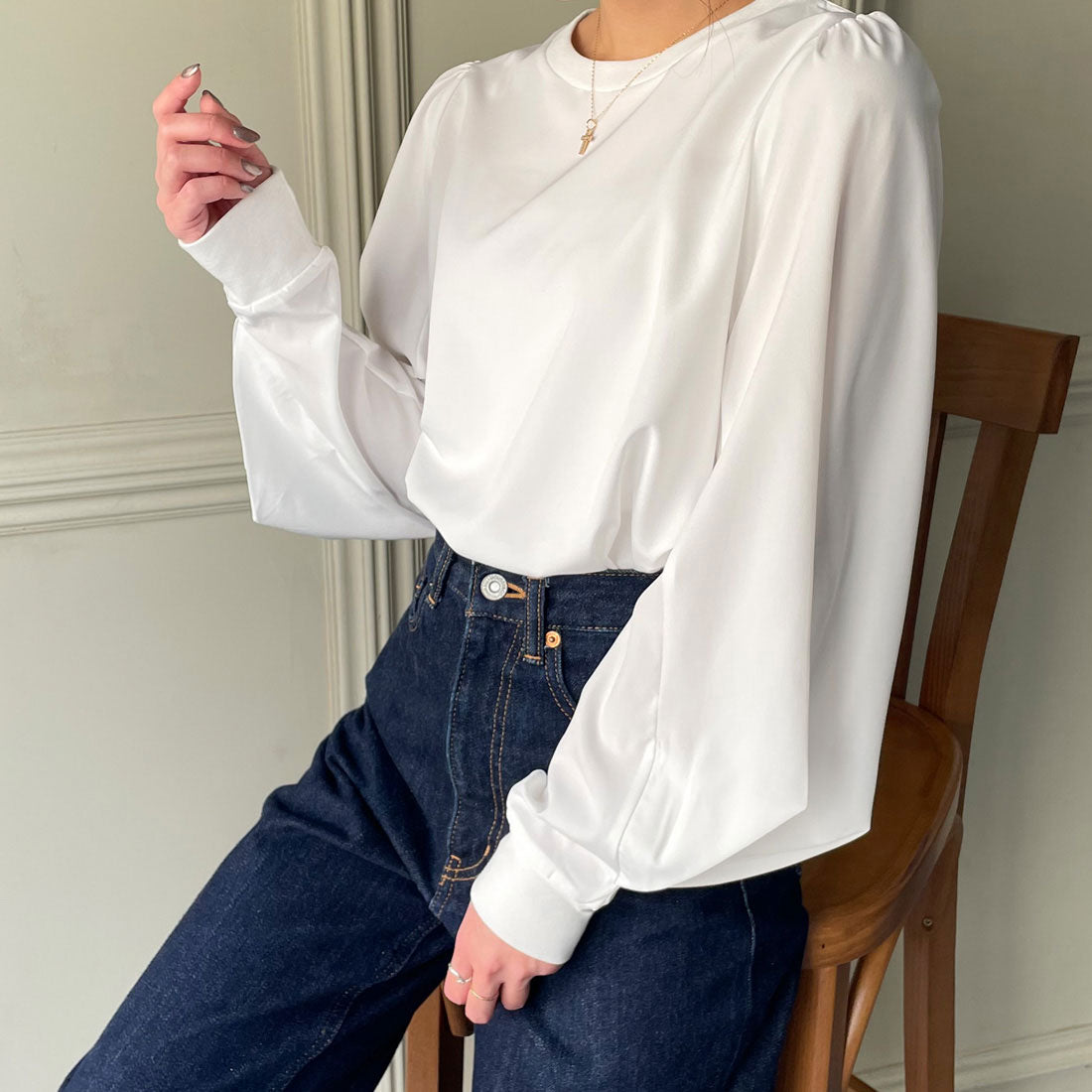 ジュノア JUNOAH パフスリーブボリューム長袖ブラウス （ホワイト） ホワイト