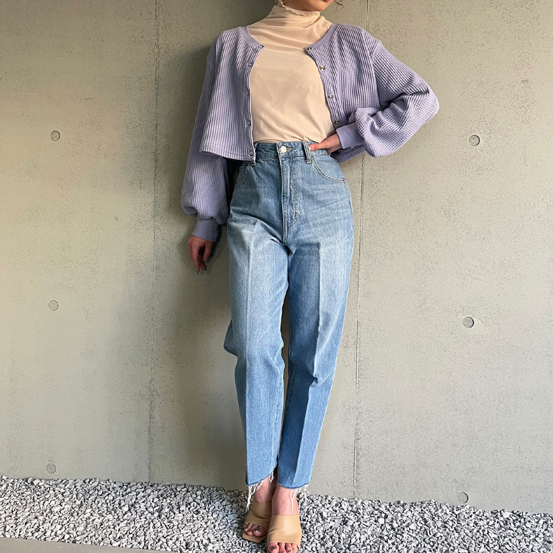 ジュノア JUNOAH ワッフルショートカーディガン