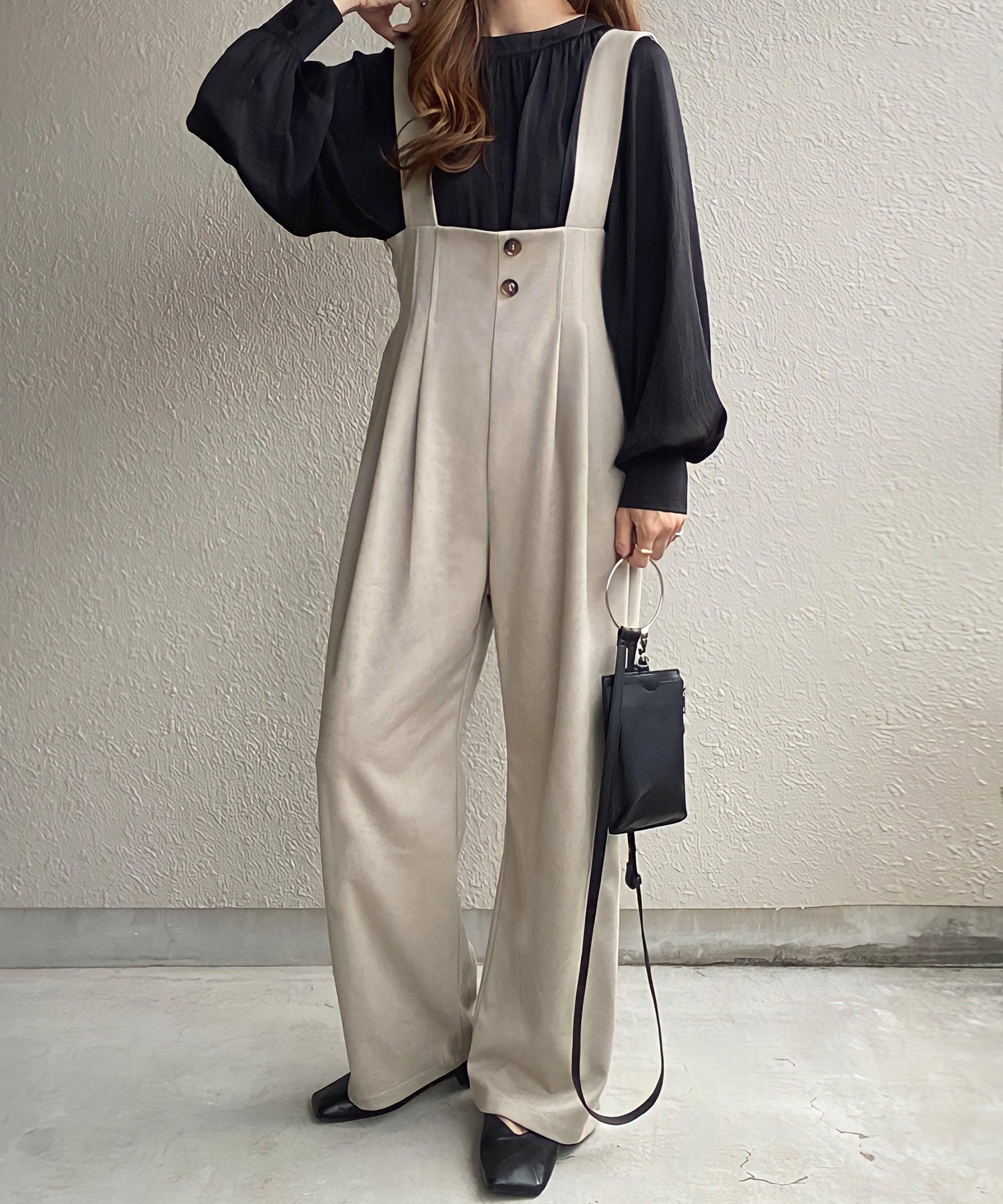 ジュノア JUNOAH タックサロペット,グレージュ