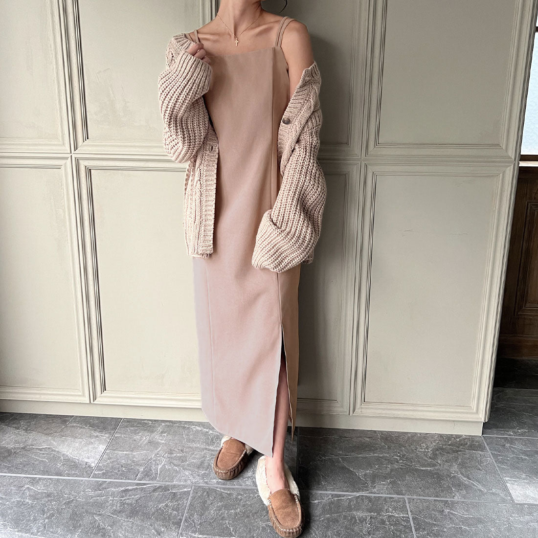 ジュノア JUNOAH ピーチスキンIラインキャミワンピース,ピンクベージュ