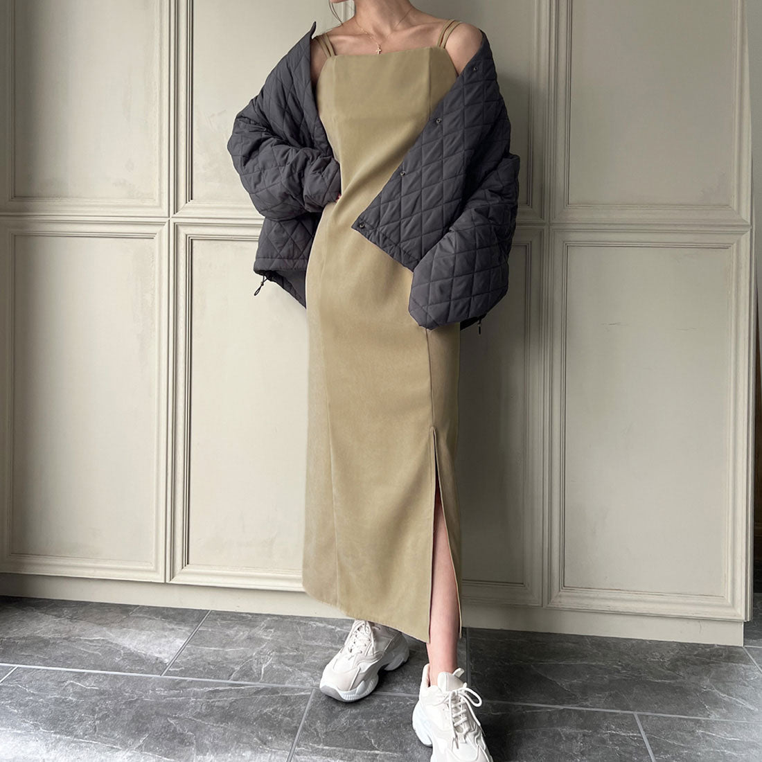 ジュノア JUNOAH ピーチスキンIラインキャミワンピース